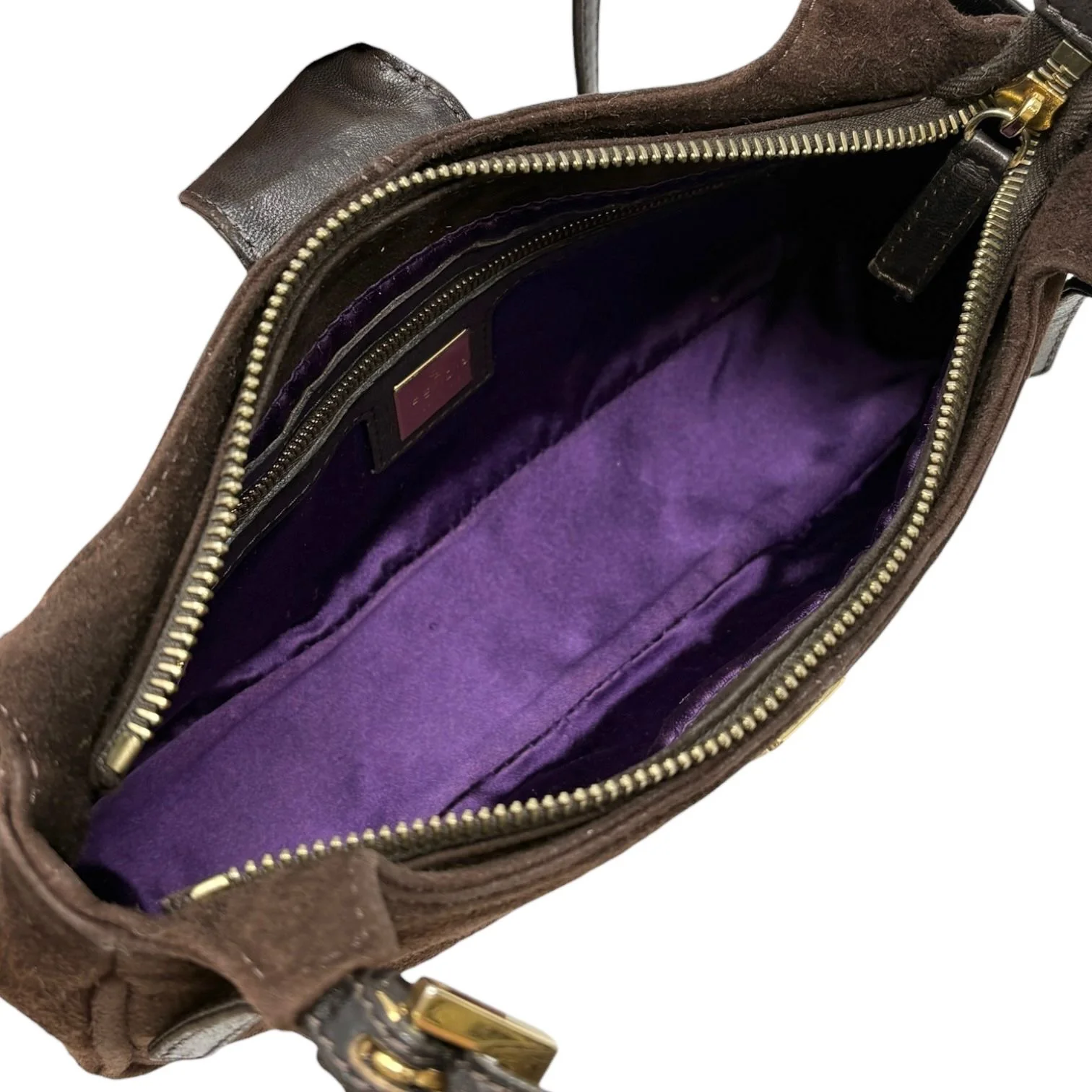 Fendi Brown Suede Mini Baguette Shoulder Bag - Image 3