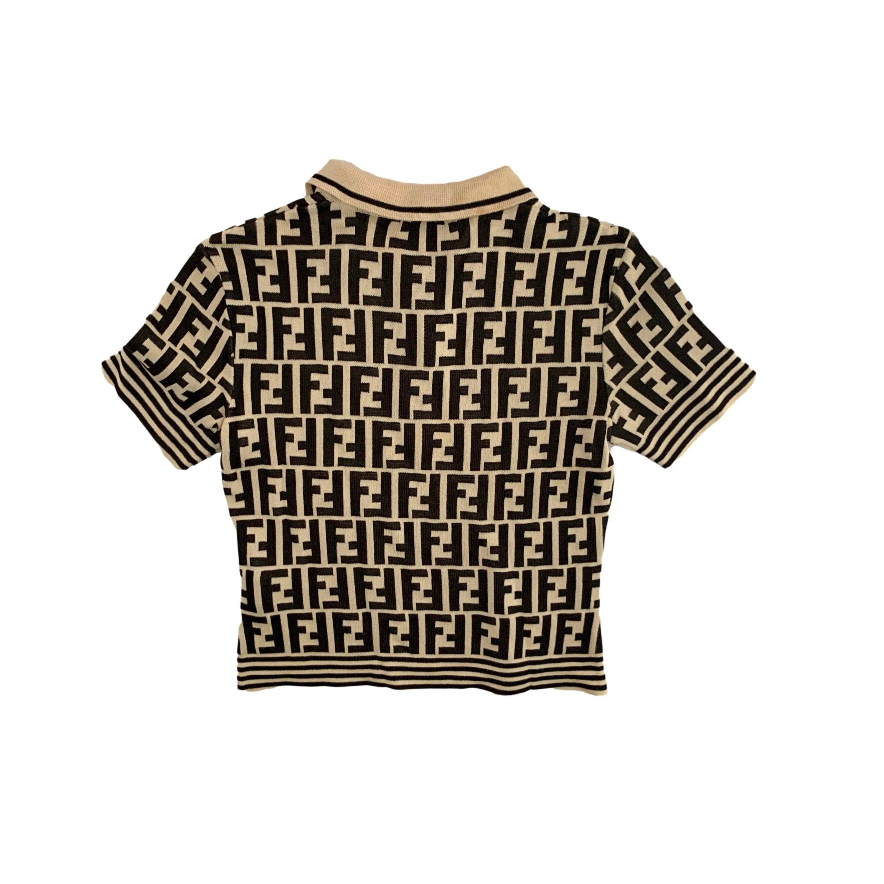 Fendi Brown Two Tone Logo Short Sleeve Sweater - Image 2