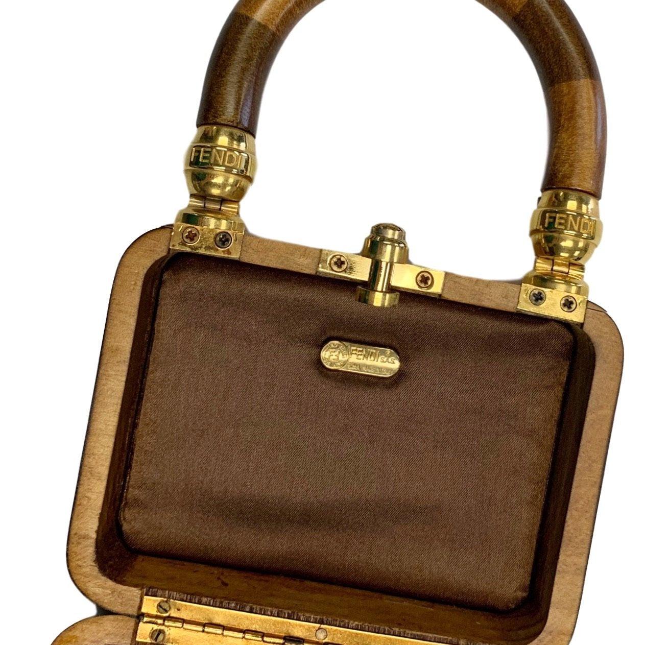 Fendi Brown Two-Tone Striped Mini Wood Top Handle - Image 5