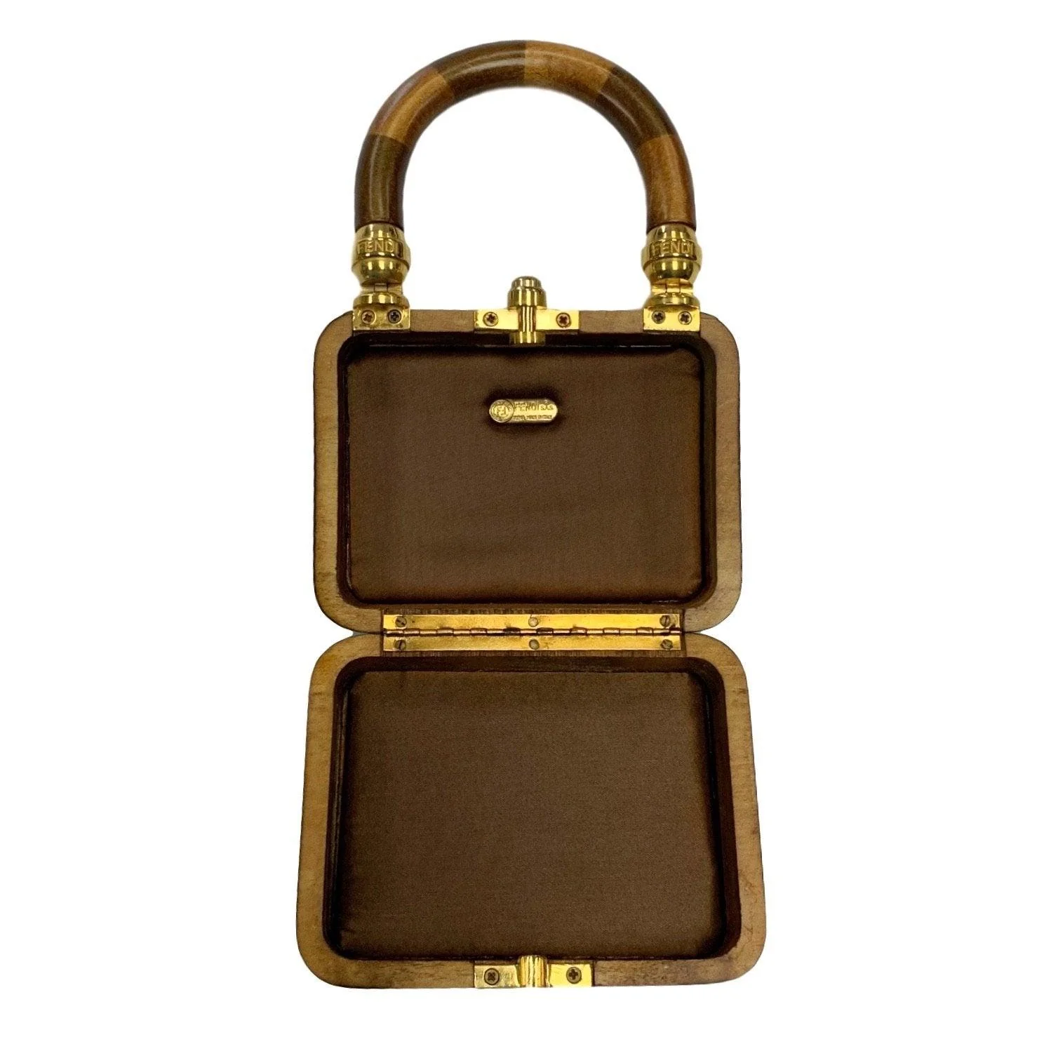 Fendi Brown Two-Tone Striped Mini Wood Top Handle - Image 6