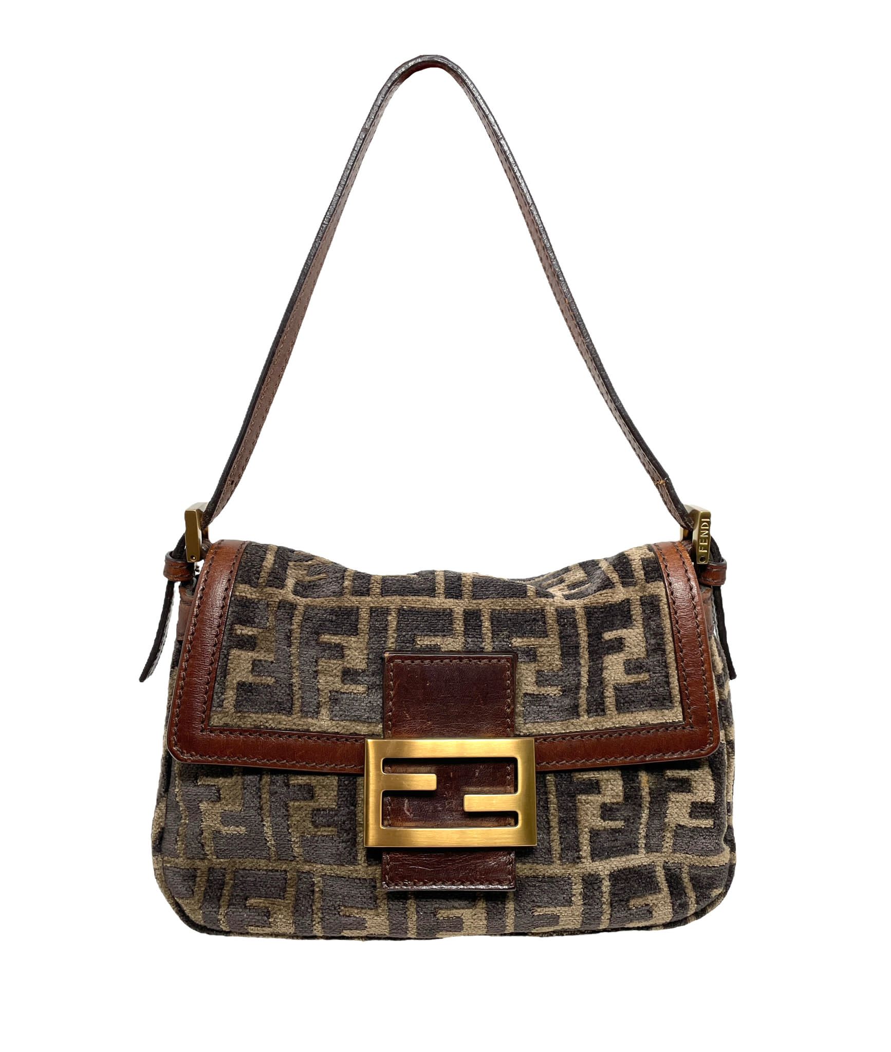 Fendi Brown Velour Logo Mini Baguette