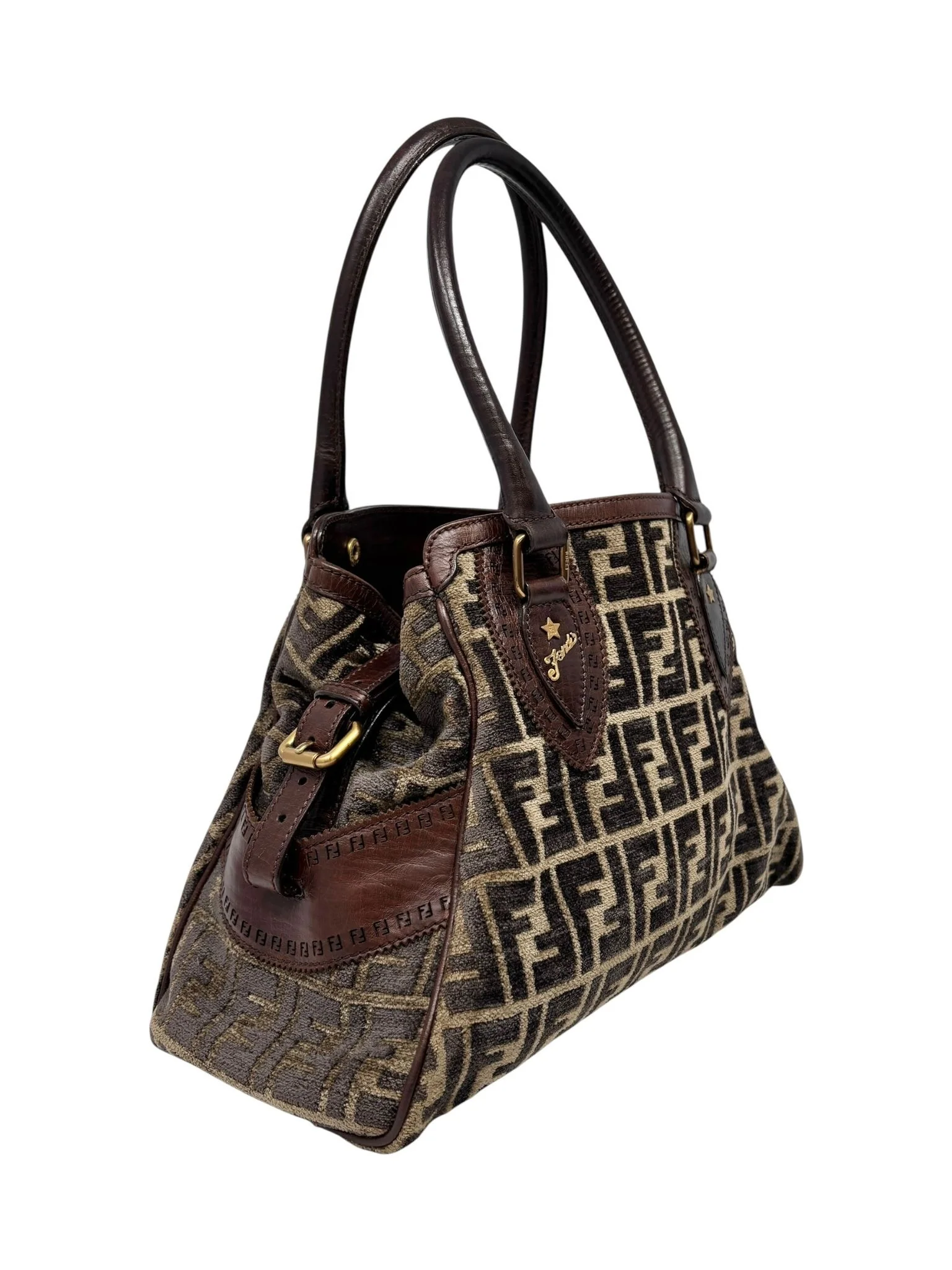 Fendi Brown Velour Shoulder Bag - Image 4