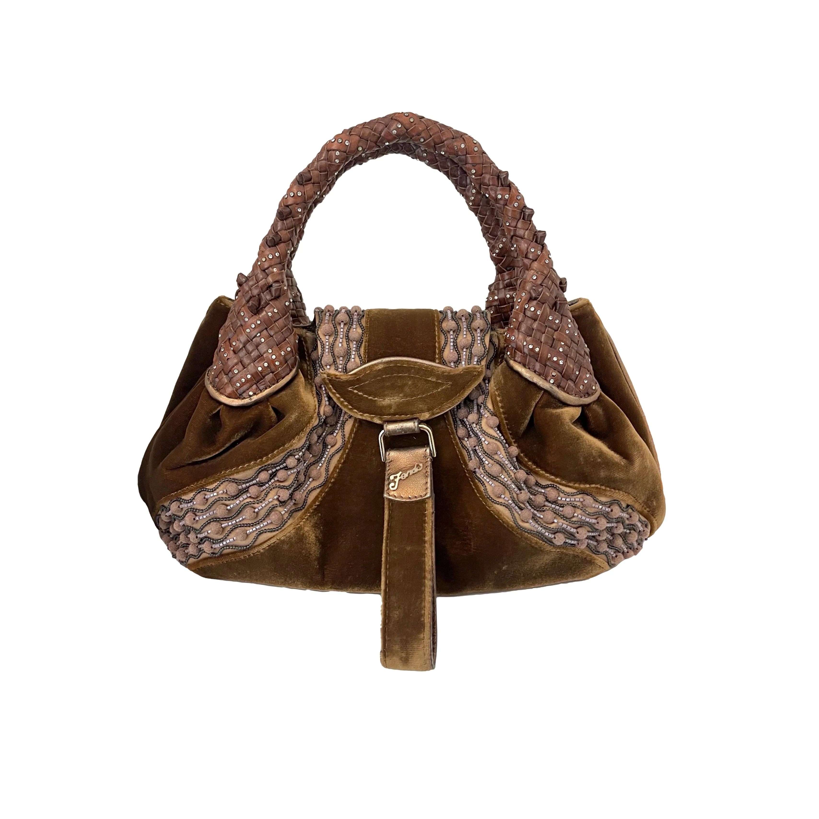 Fendi Brown Velvet Logo Spy Bag