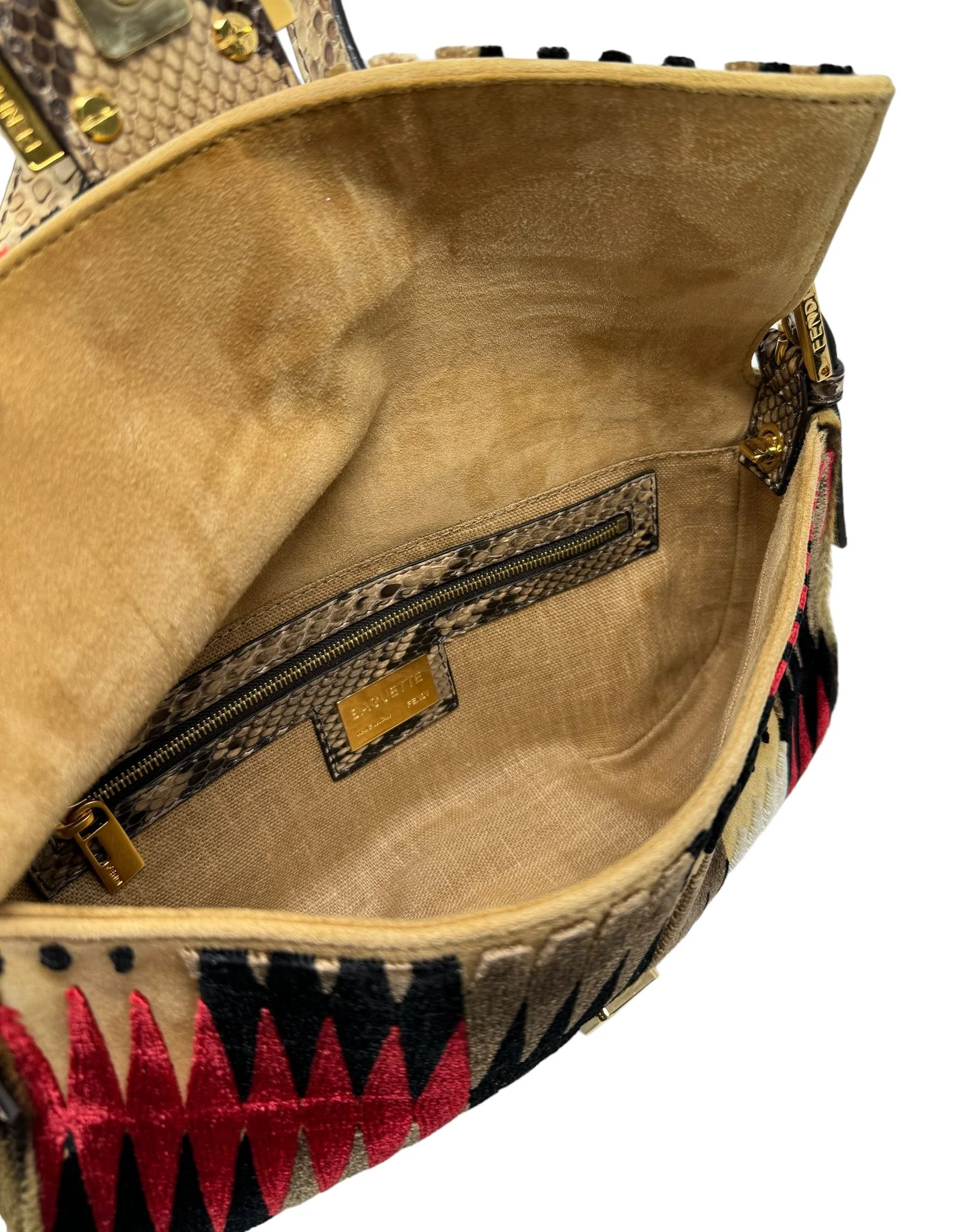 Fendi Brown Velvet Print Baguette - Image 3