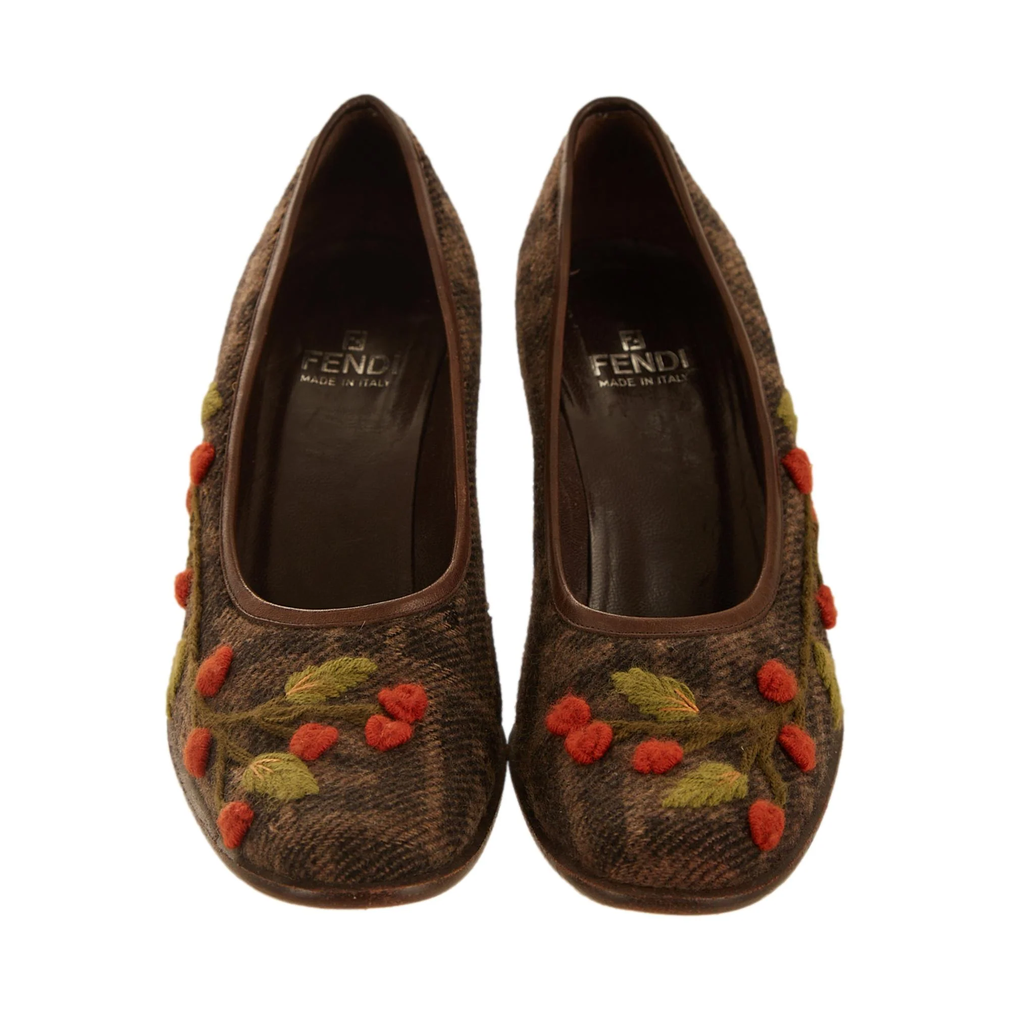 Fendi Brown Floral Wool Heels - Image 2
