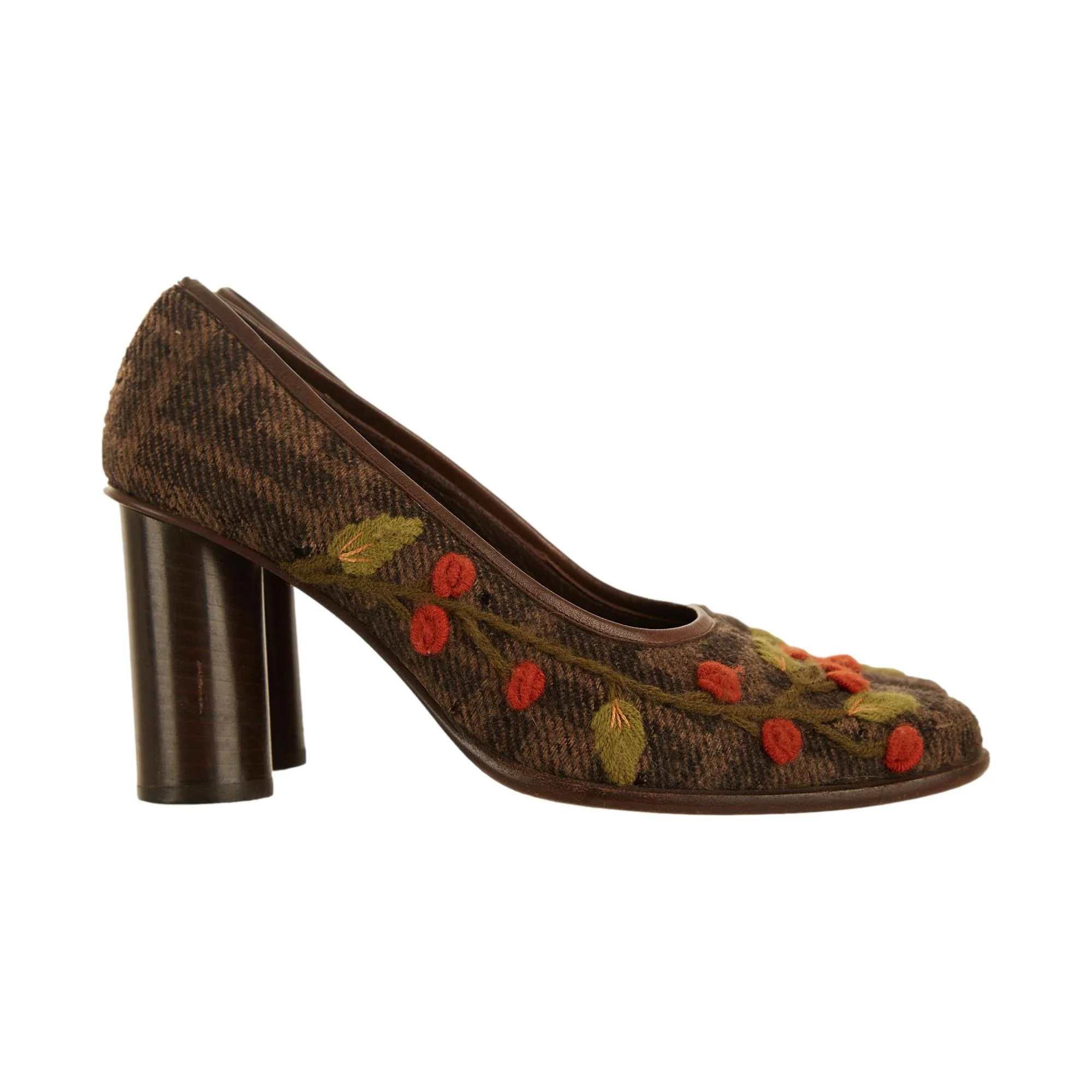 Fendi Brown Floral Wool Heels - Image 3