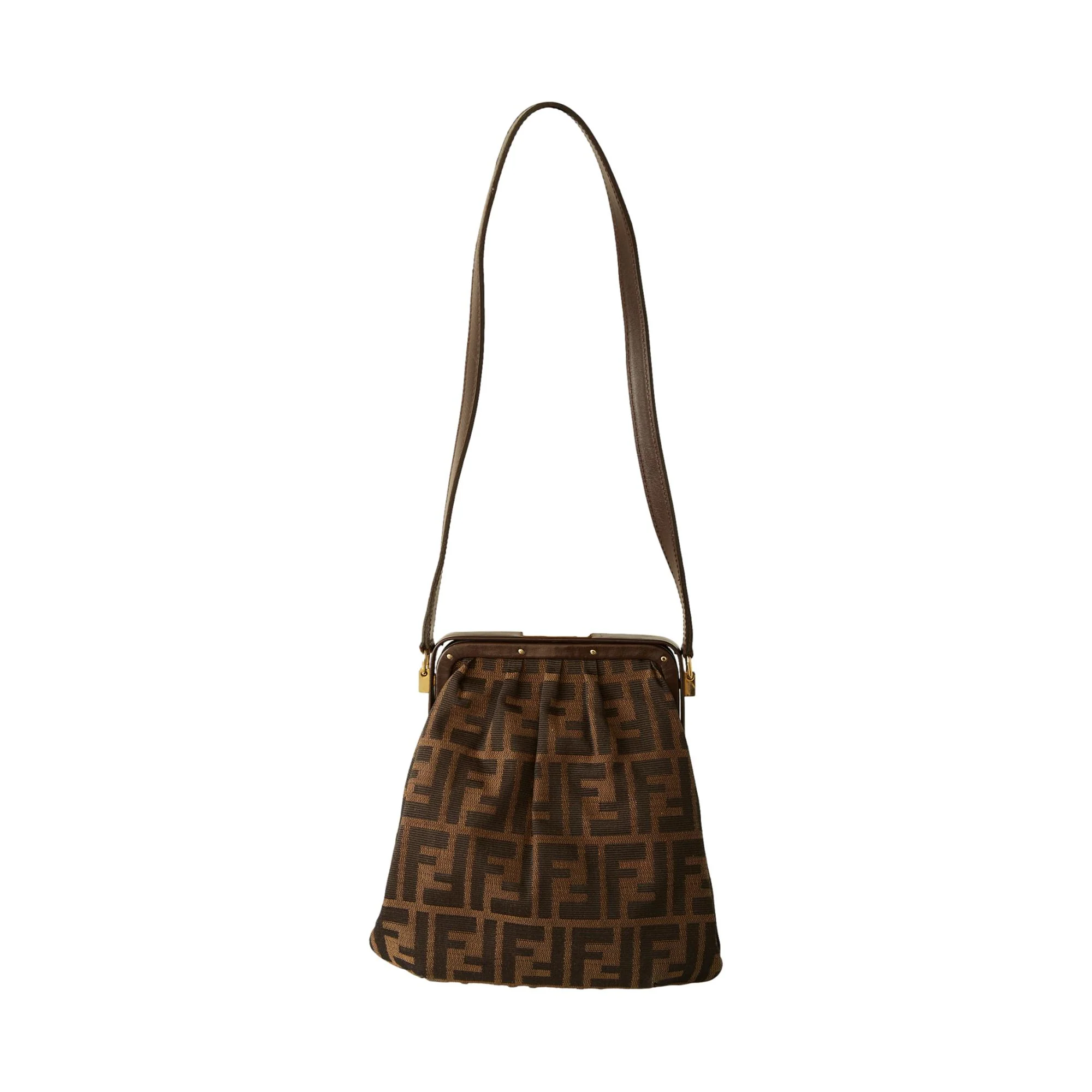 Fendi Brown Zucca Kisslock Bag - Image 2
