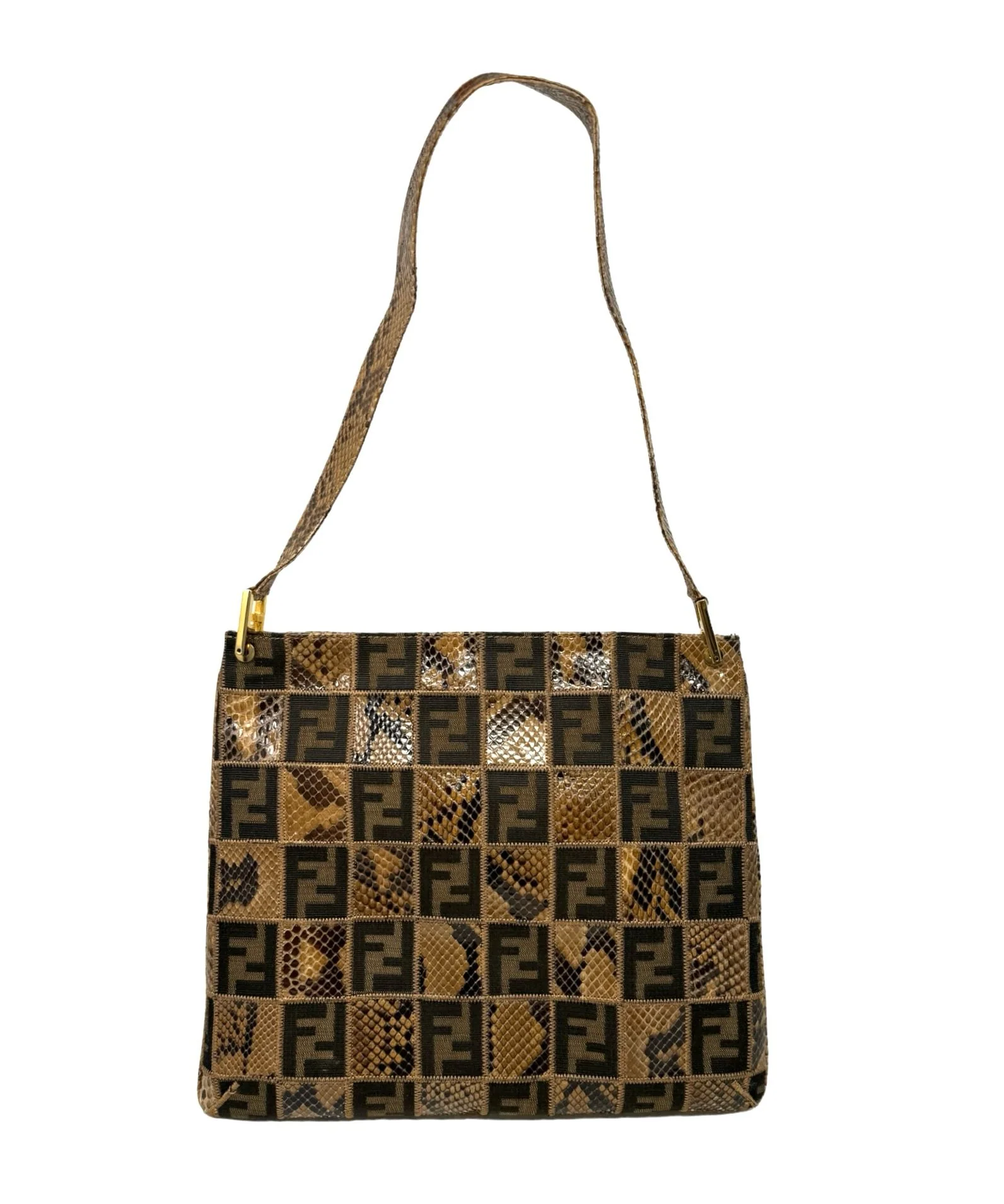 Fendi Checkered Logo Snakeskin Shoulder Bag - Image 2