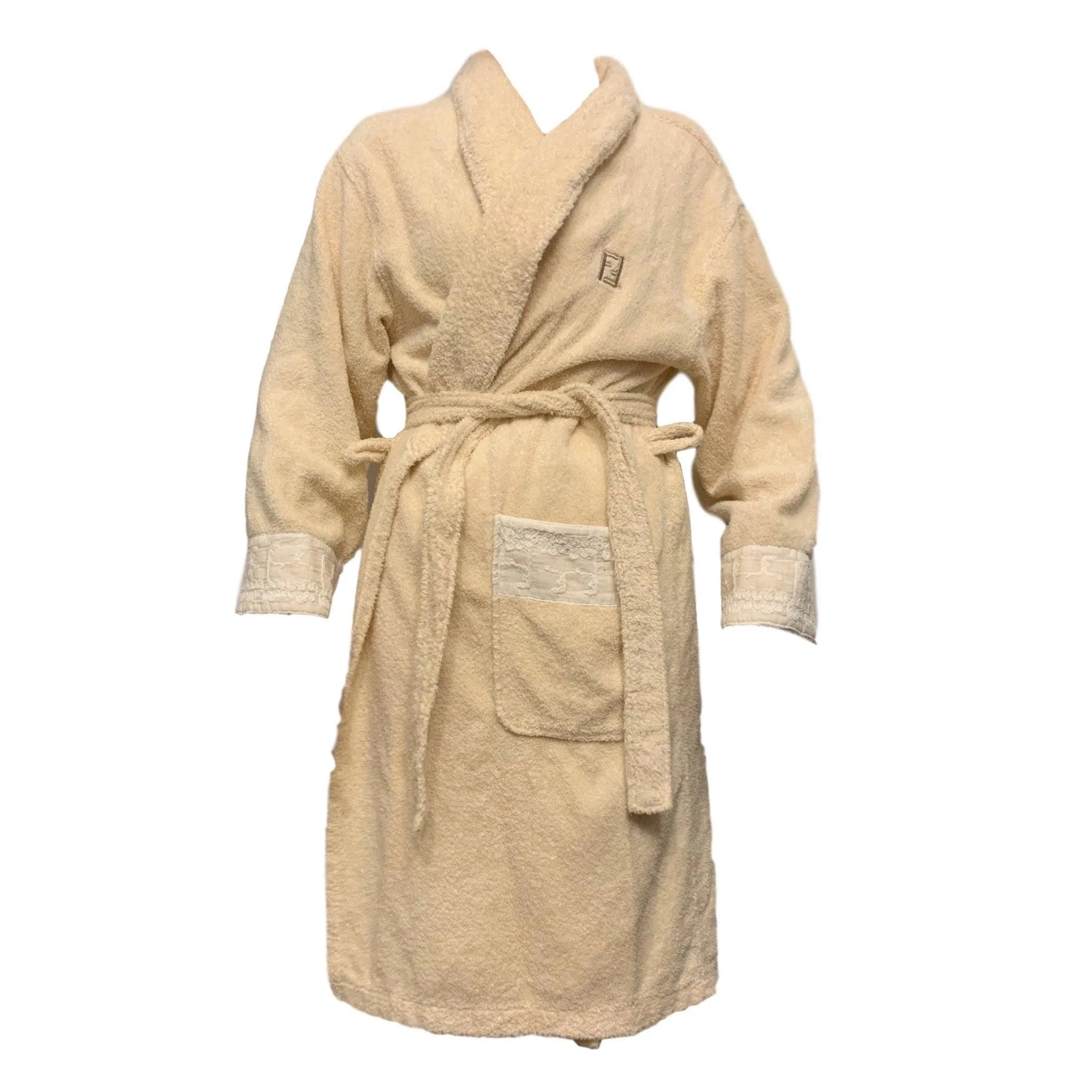 Fendi Cream Logo Bath Bathrobe