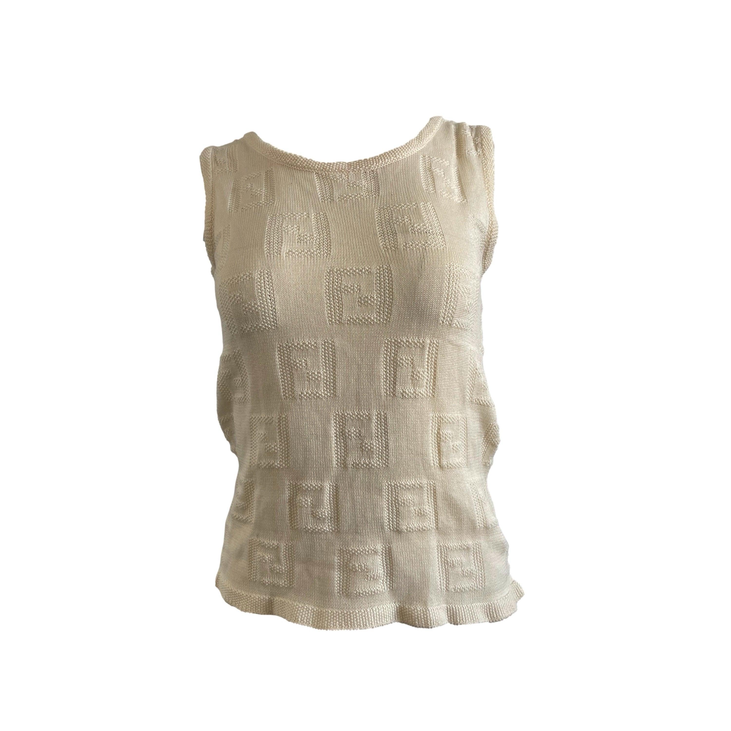 Fendi Cream Monogram Textured Tank