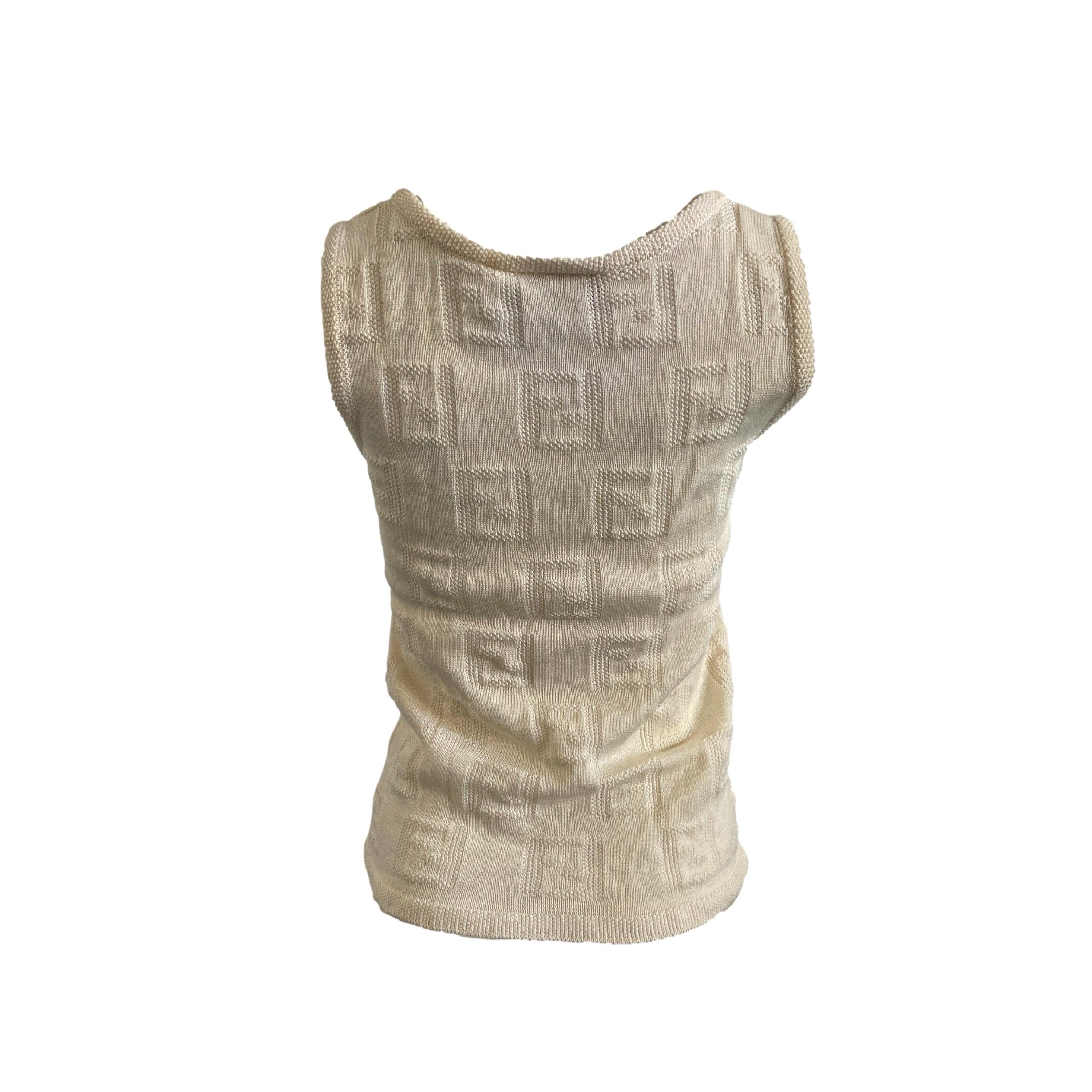 Fendi Cream Monogram Textured Tank - Image 2