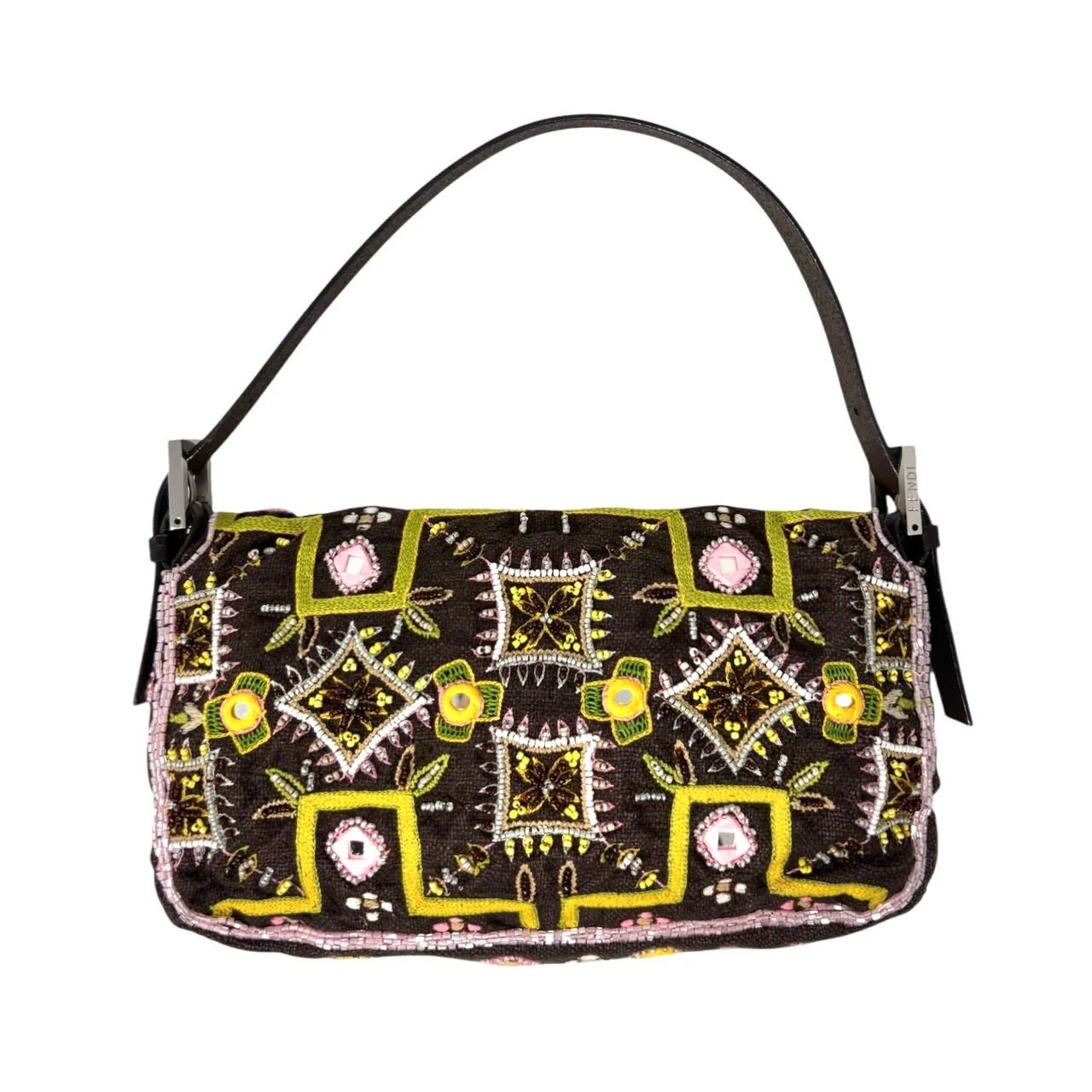 Fendi Dark Brown Beaded Fringe Baguette - Image 2