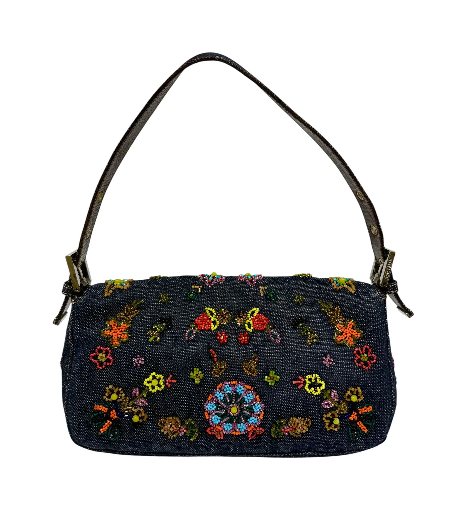 Fendi Denim Beaded Baguette - Image 2