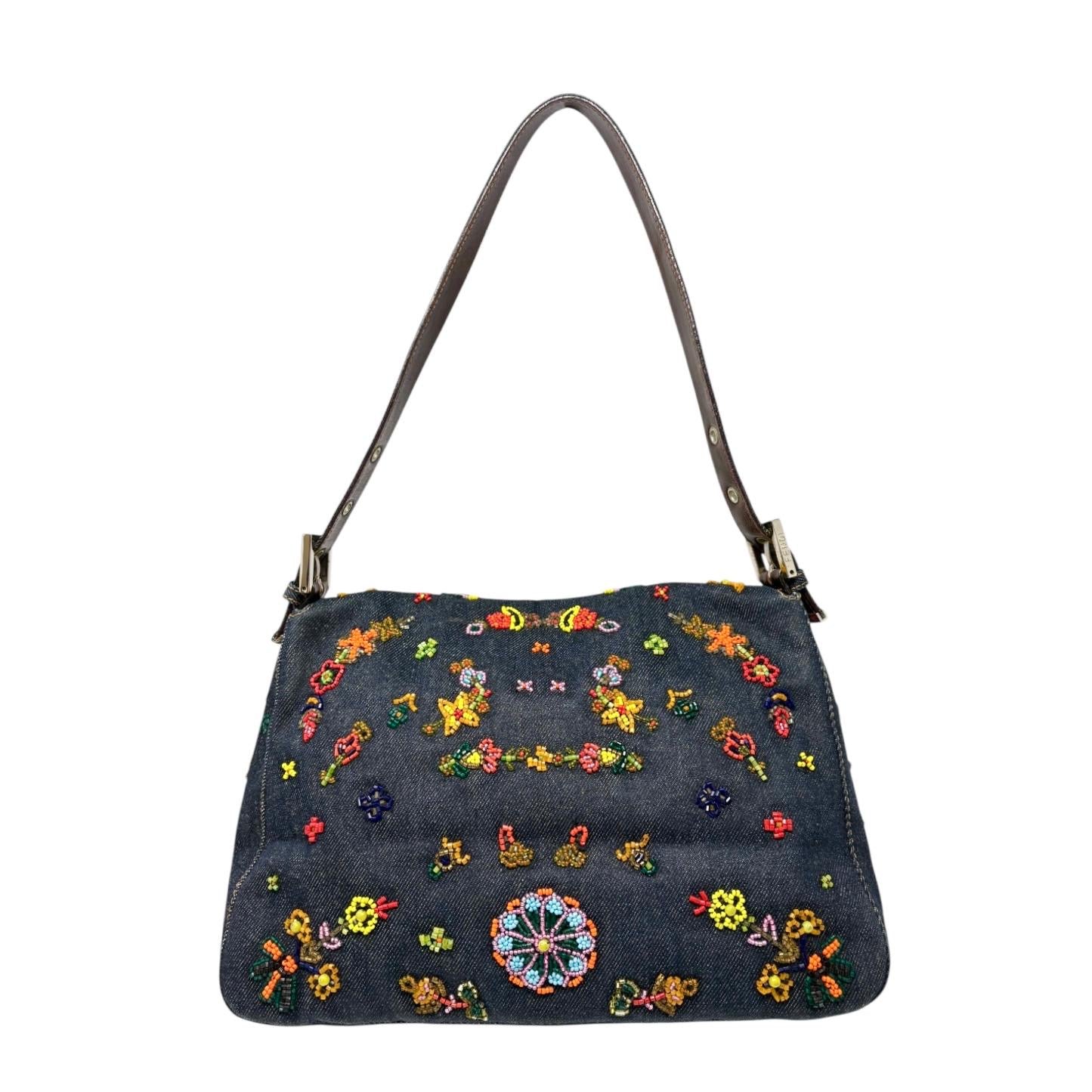Fendi Denim Beaded Mamma Baguette - Image 2
