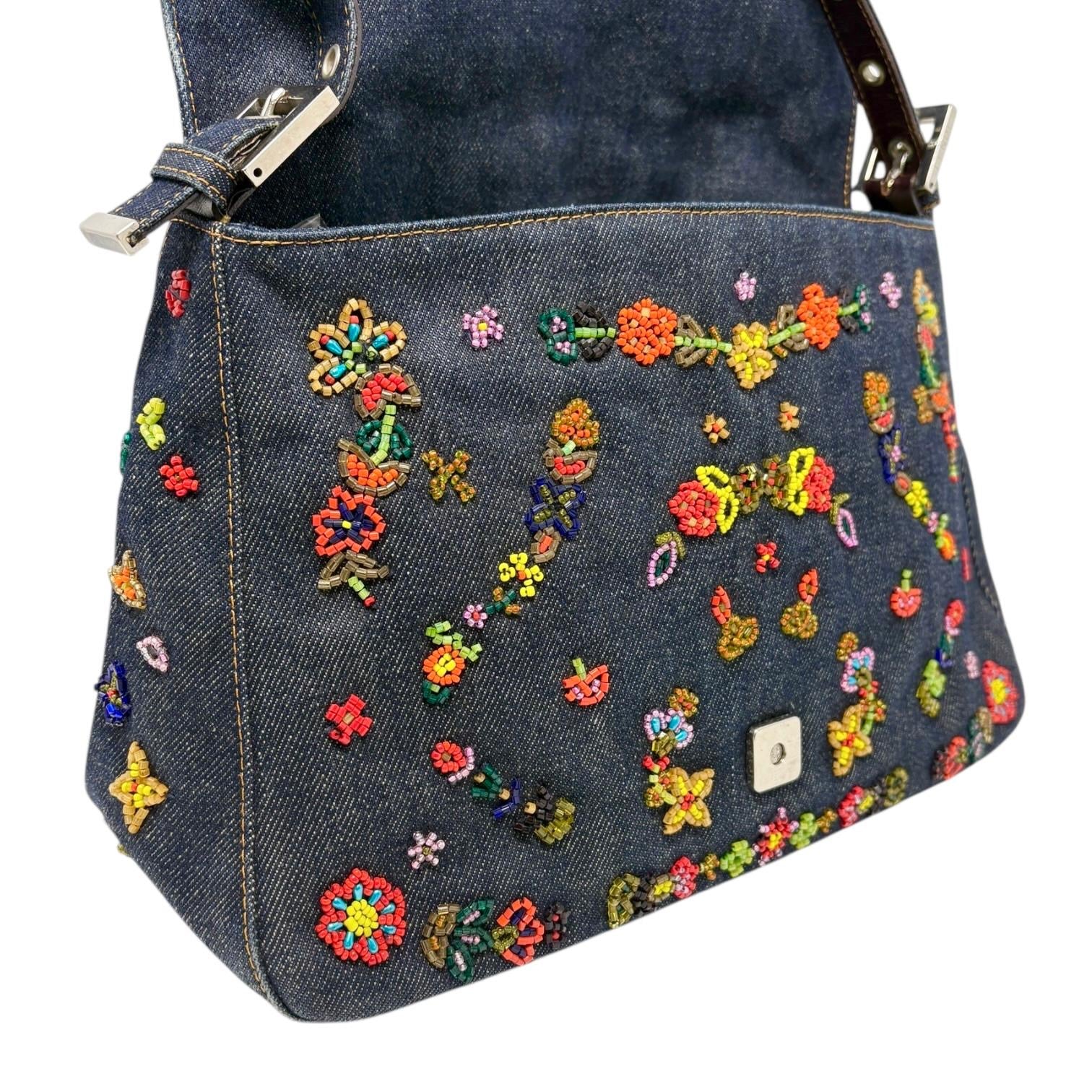 Fendi Denim Beaded Mamma Baguette - Image 4