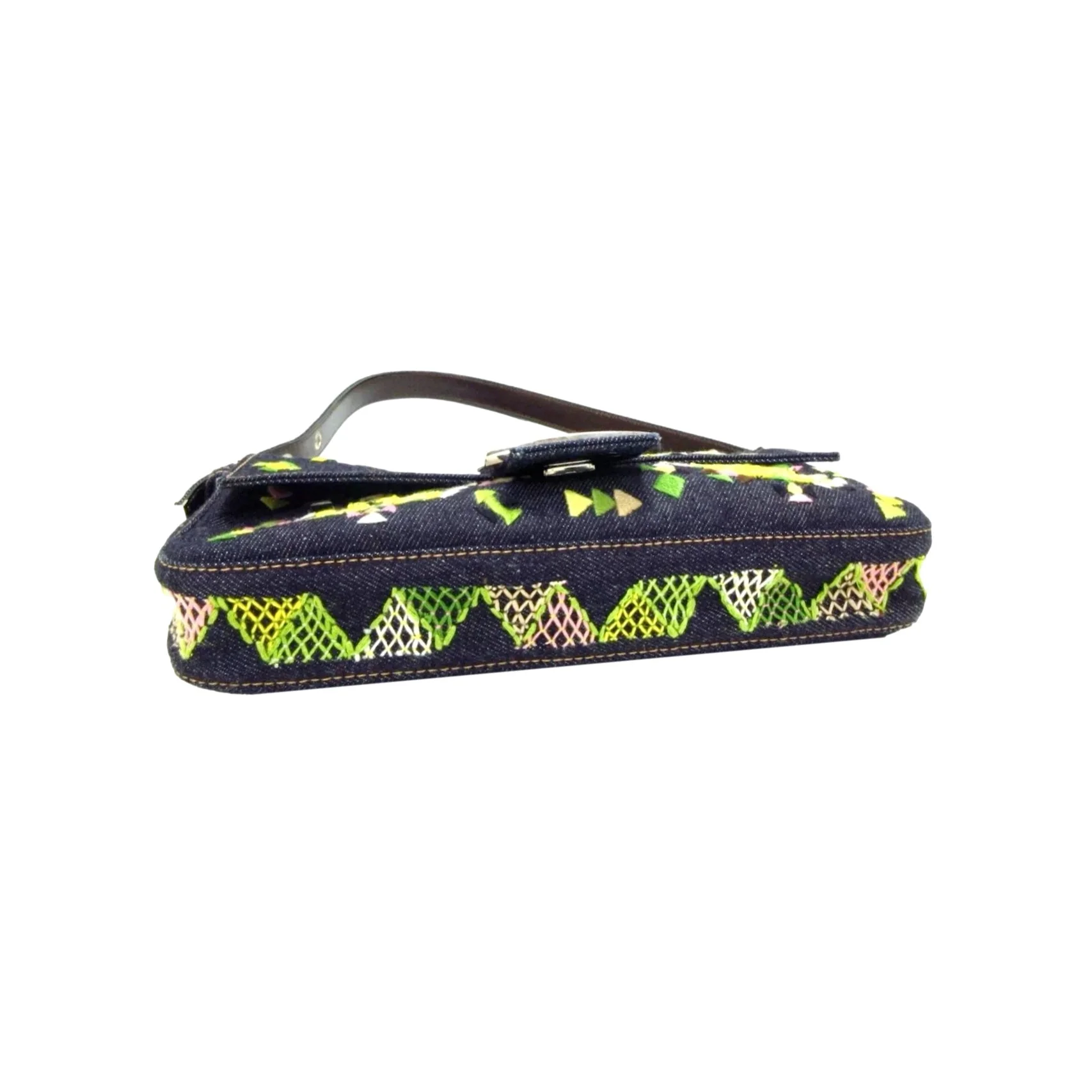 Fendi Denim Embroidered Baguette Bag - Image 3