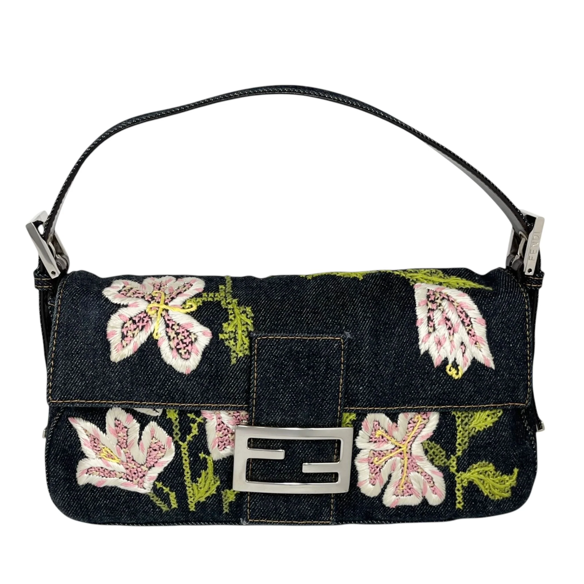 Fendi Denim Floral Baguette