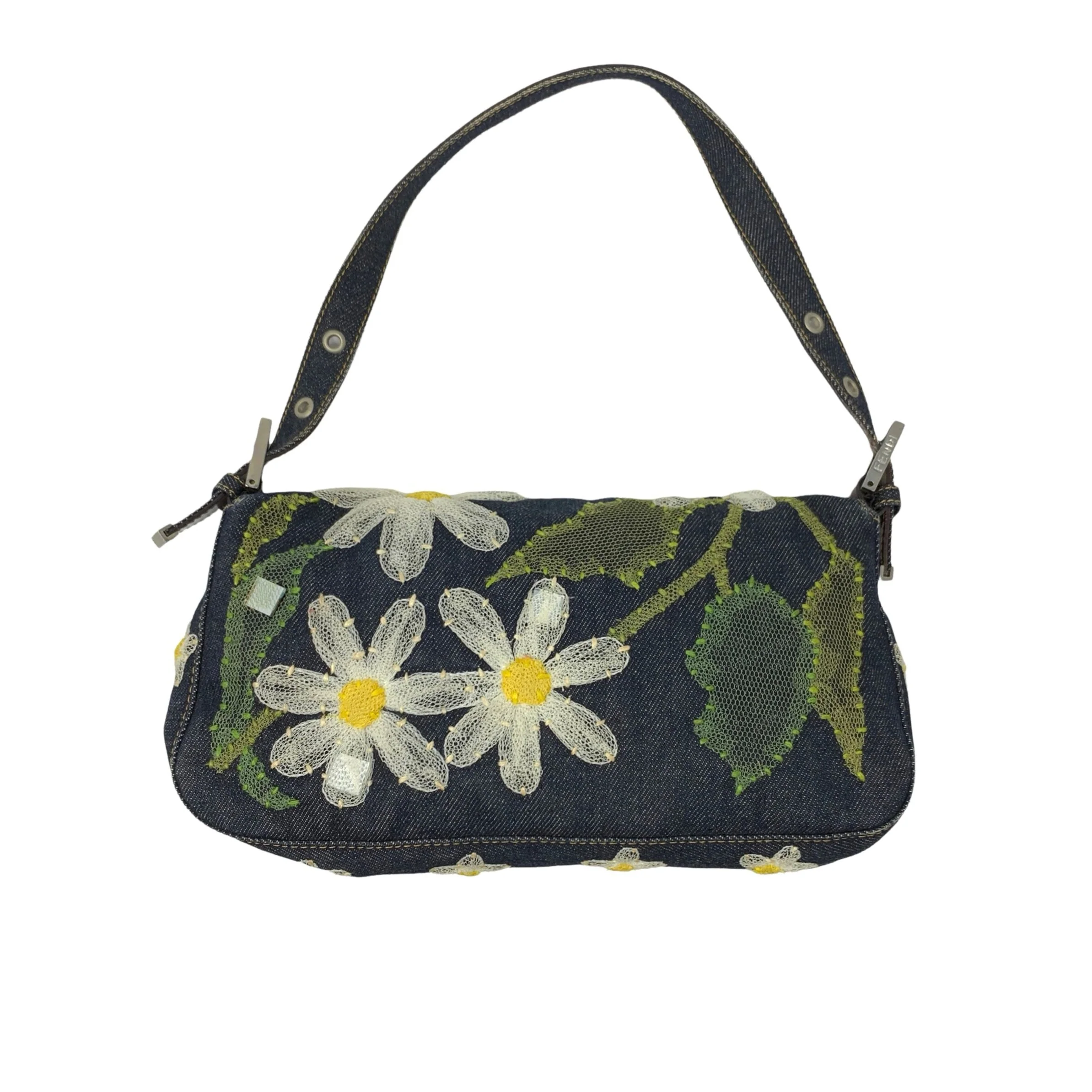 Fendi Denim Floral Baguette - Image 2