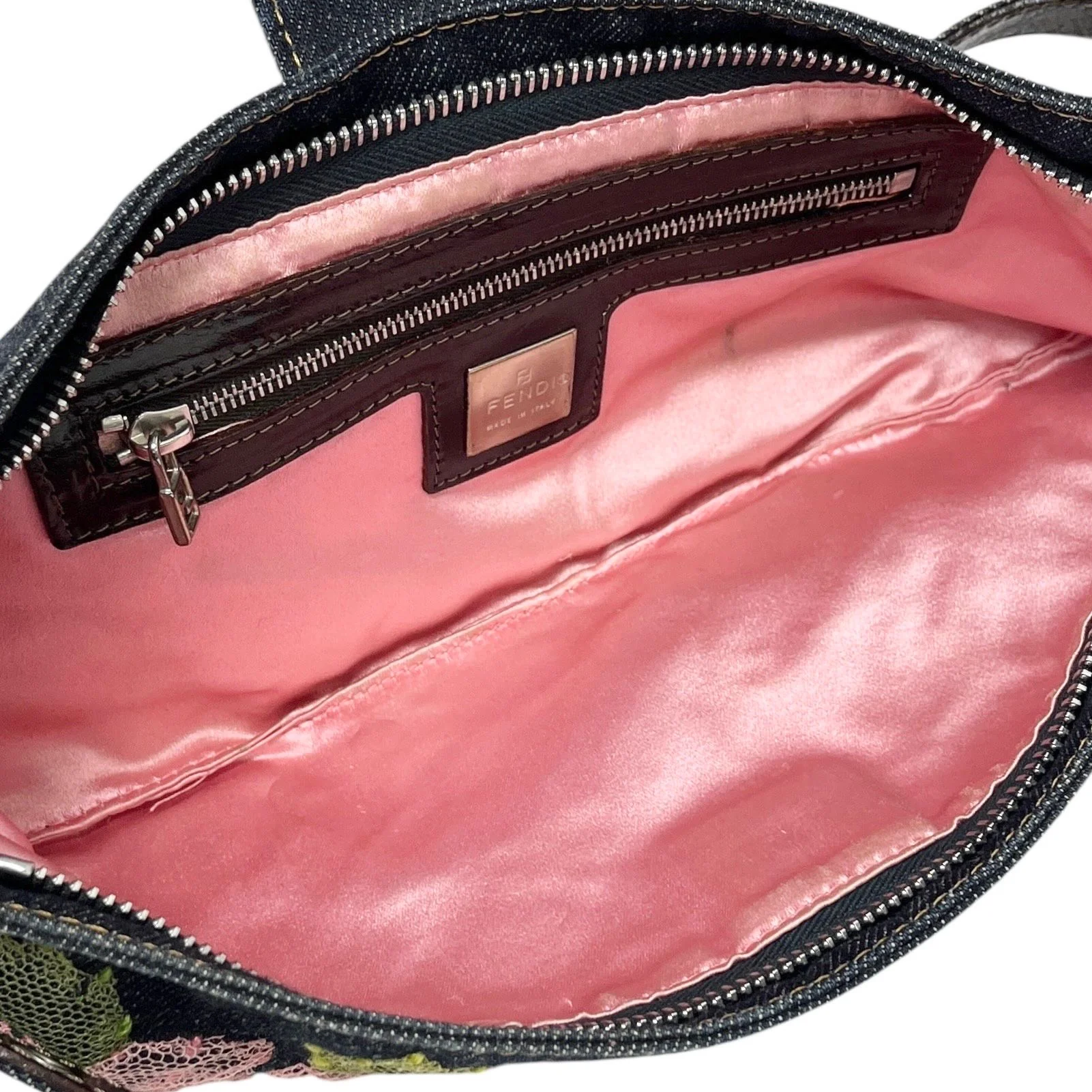 Fendi Denim Floral Crossbody Baguette Bag - Image 3