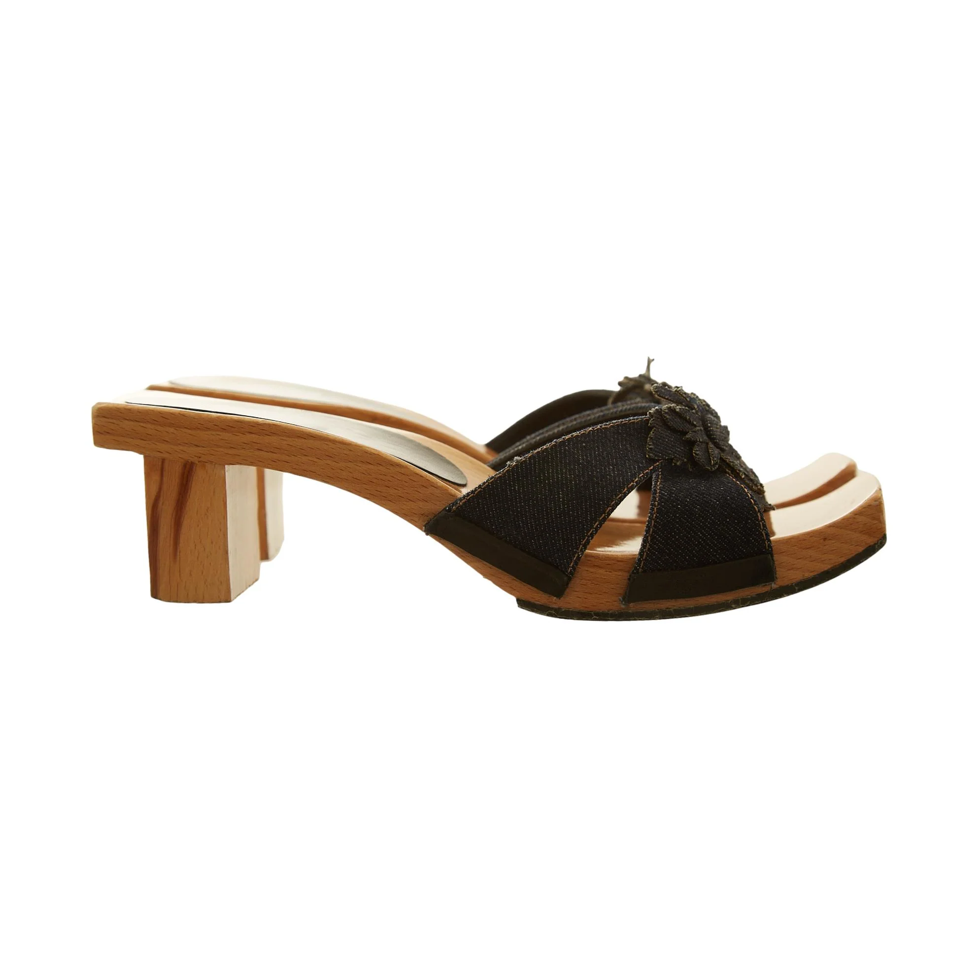 Fendi Denim Flower Block Kitten Heels - Image 2
