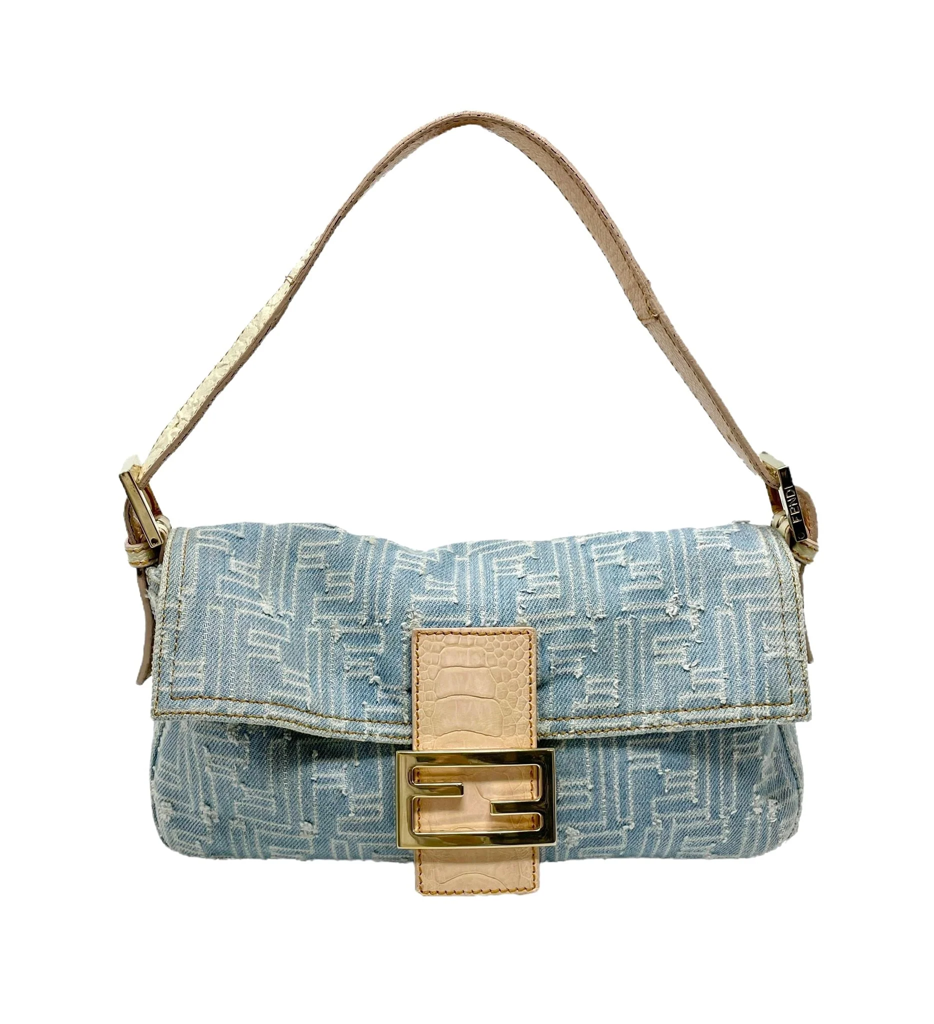 Fendi Denim Logo Baguette