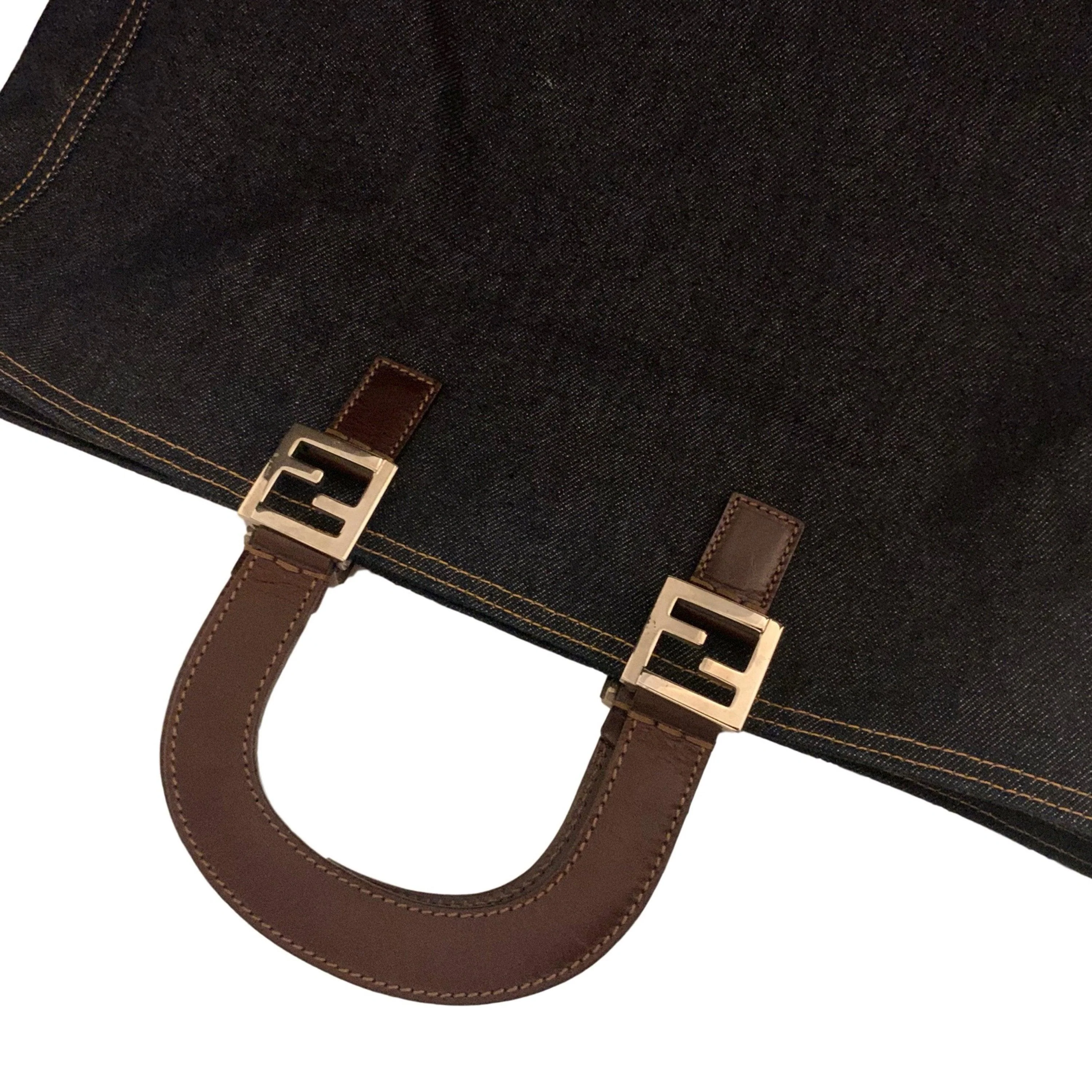 Fendi Denim Logo Large Top Handle Bag - Image 2