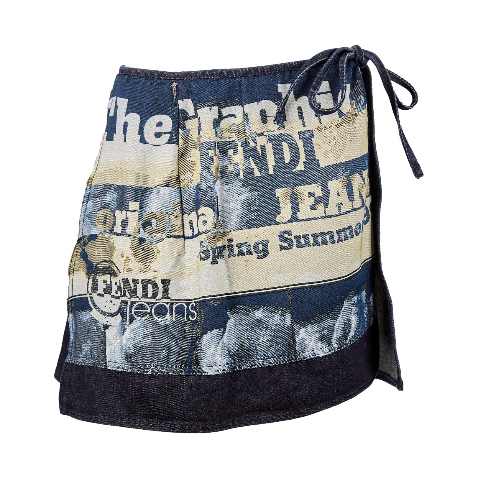 Fendi Denim Logo Print Skirt