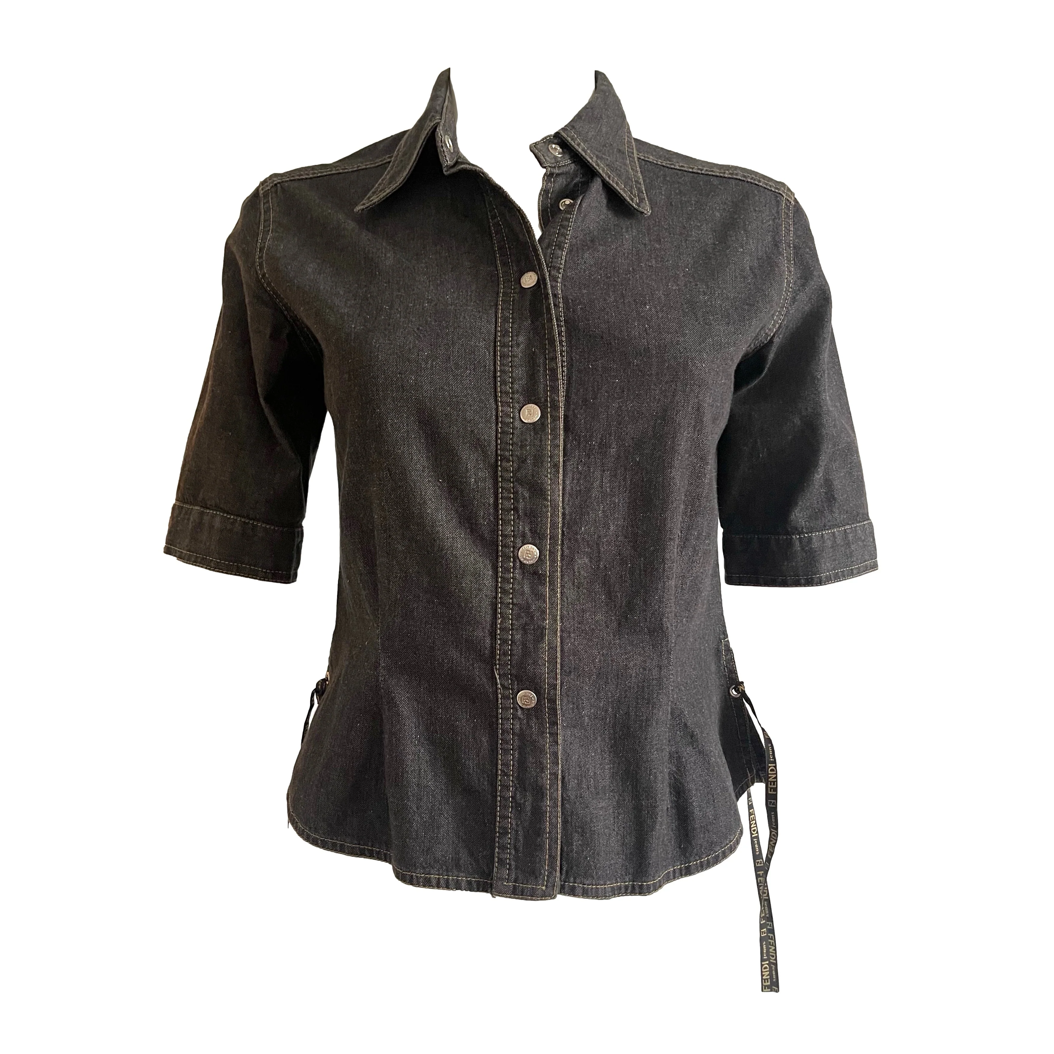 Fendi Denim Logo Tie Top