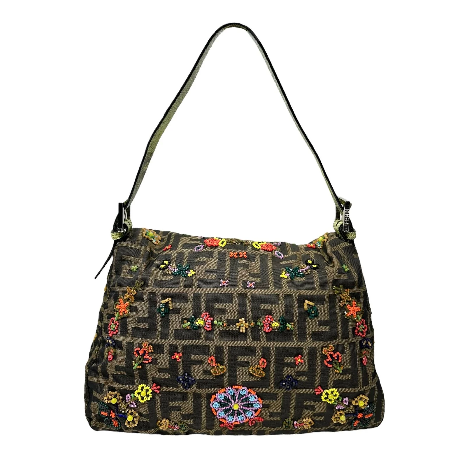 Fendi Floral Beaded Zucca Mamma Baguette Bag - Image 2