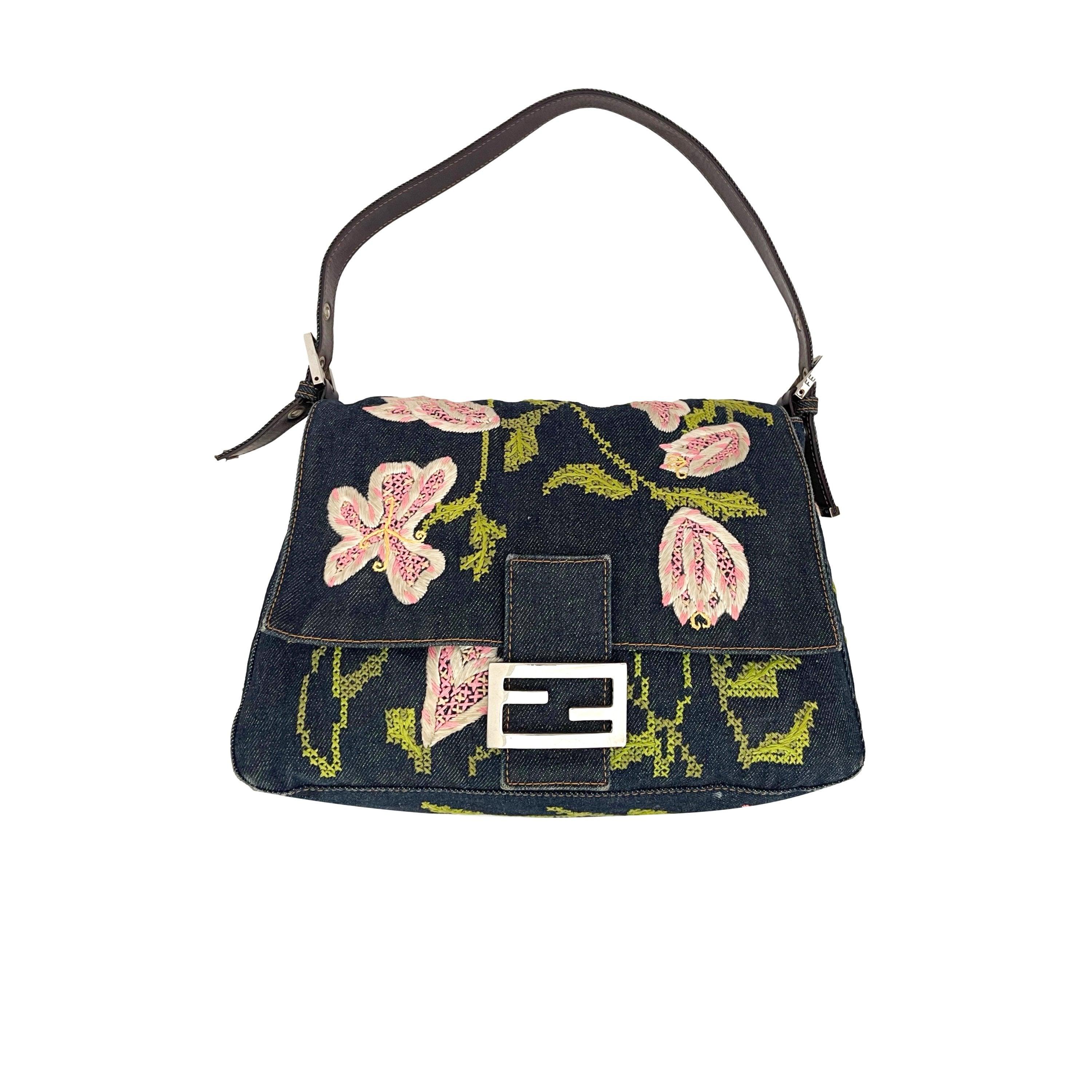 Fendi Floral Denim Shoulder Bag