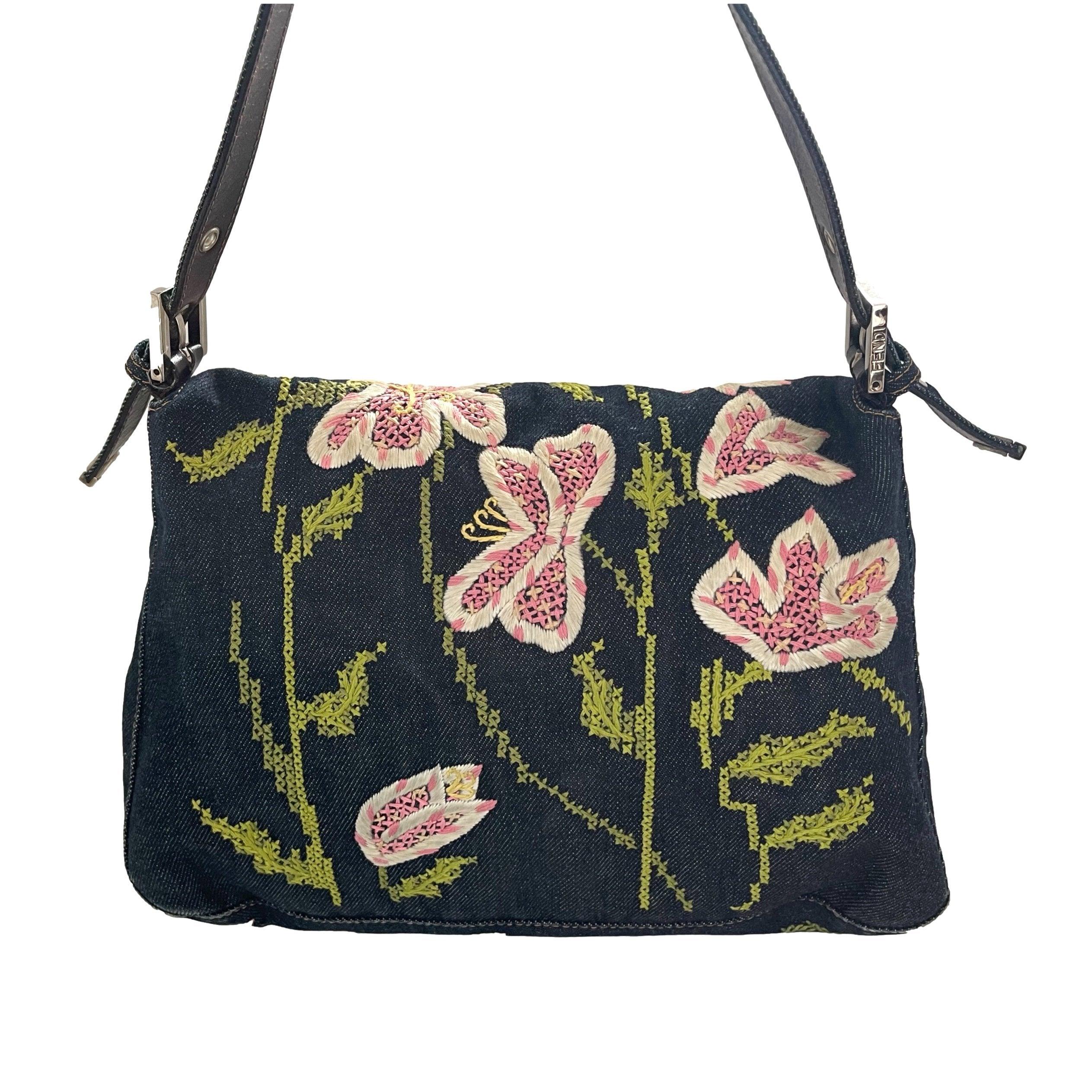Fendi Floral Denim Shoulder Bag - Image 4