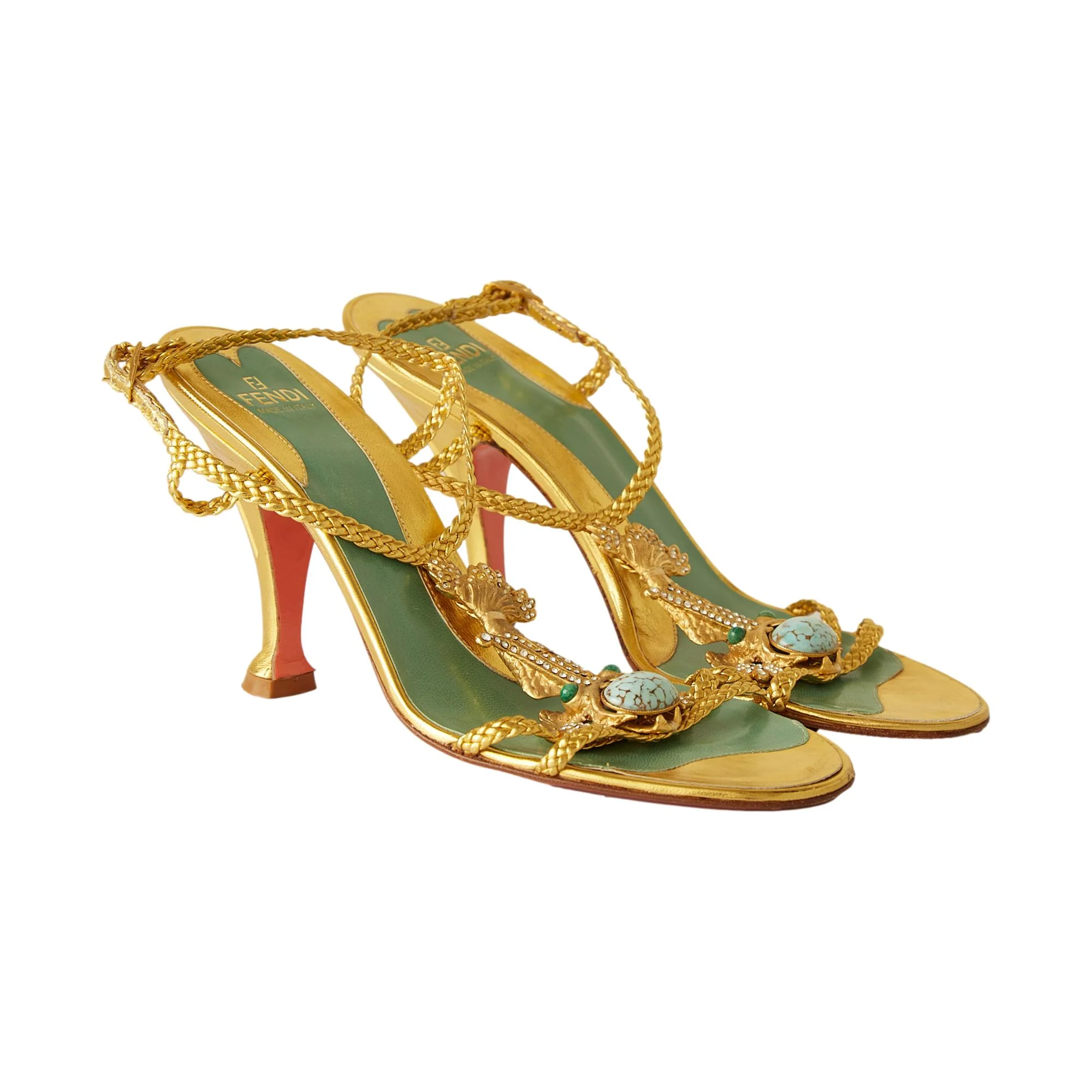 Fendi Gold Embellished Fish Heels - Image 3