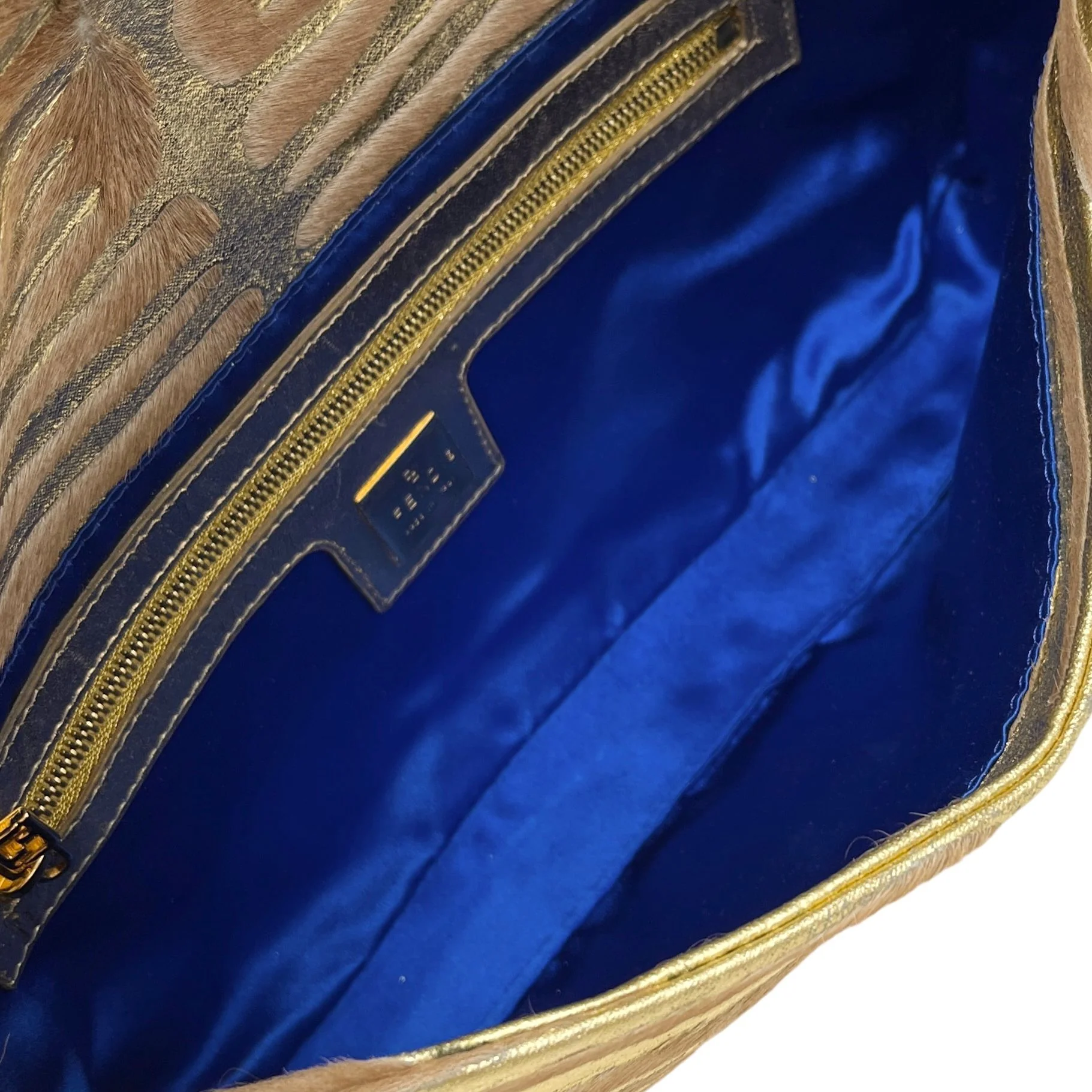 Fendi Gold Metallic Zebra Baguette Bag - Image 3