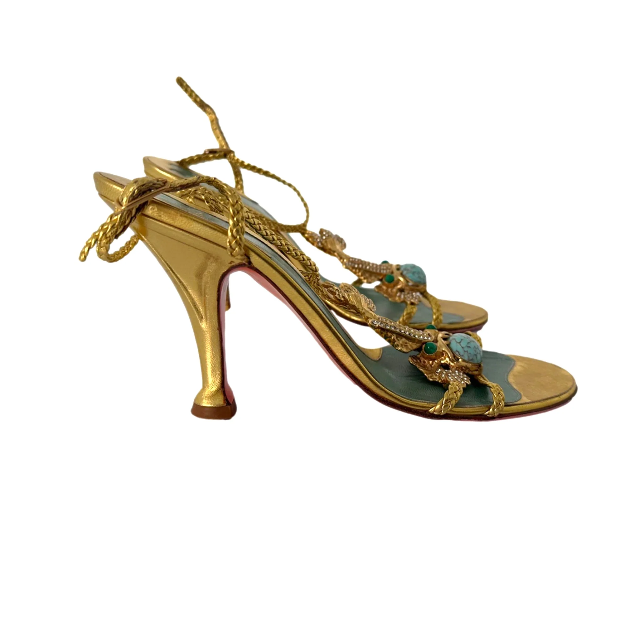 Fendi Gold Rhinestone Turquoise Heels - Image 2