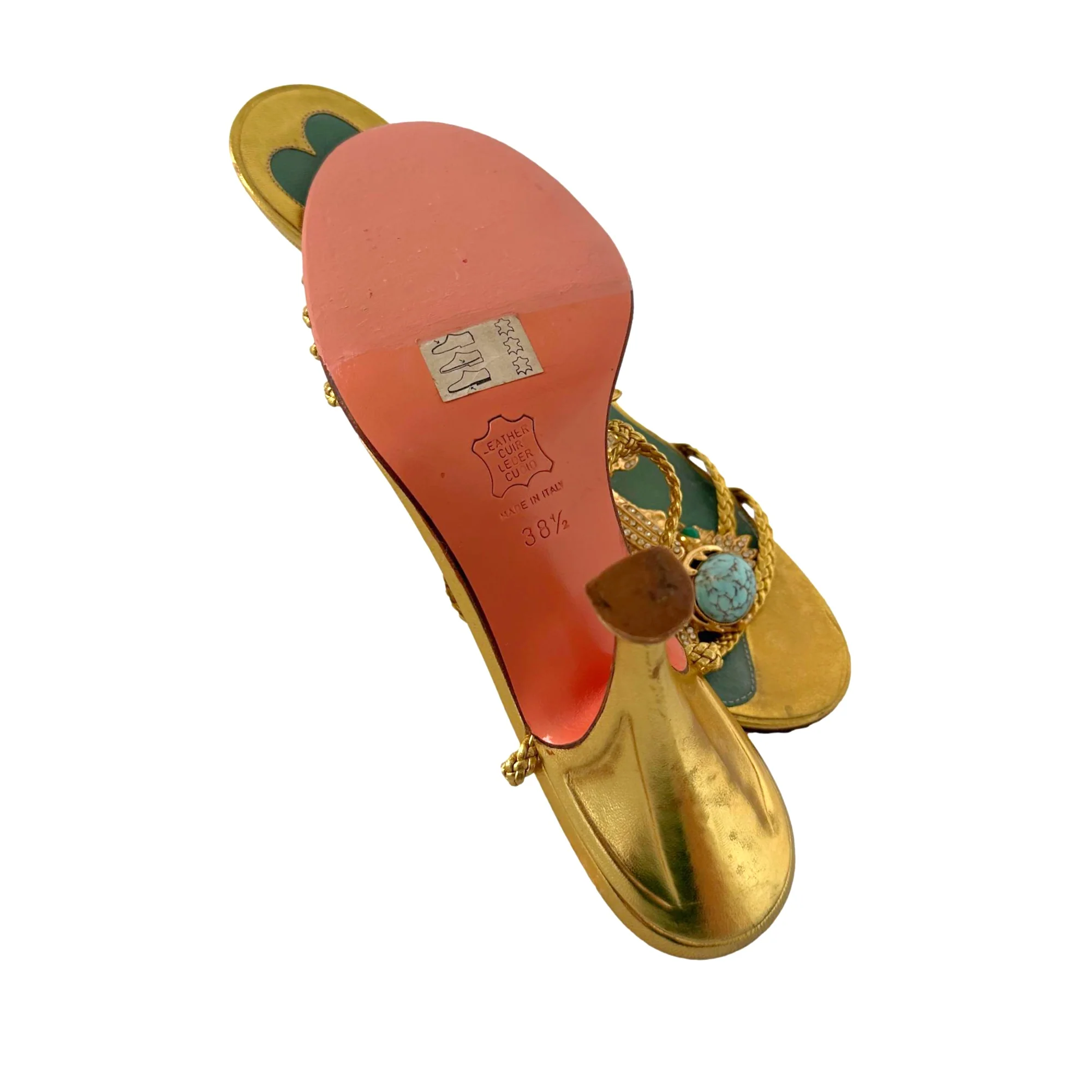 Fendi Gold Rhinestone Turquoise Heels - Image 3