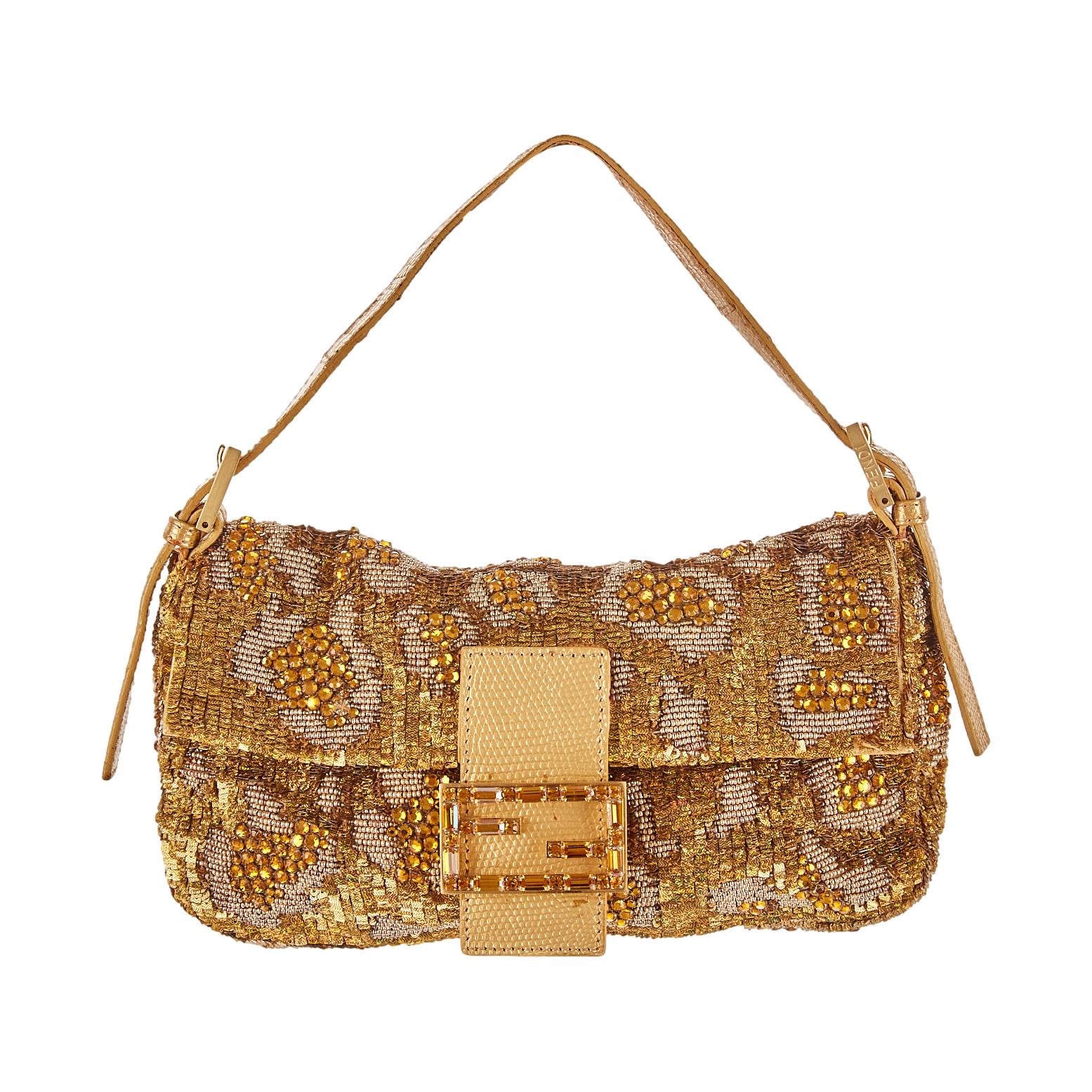 Fendi Gold Beaded + Sequin Baguette