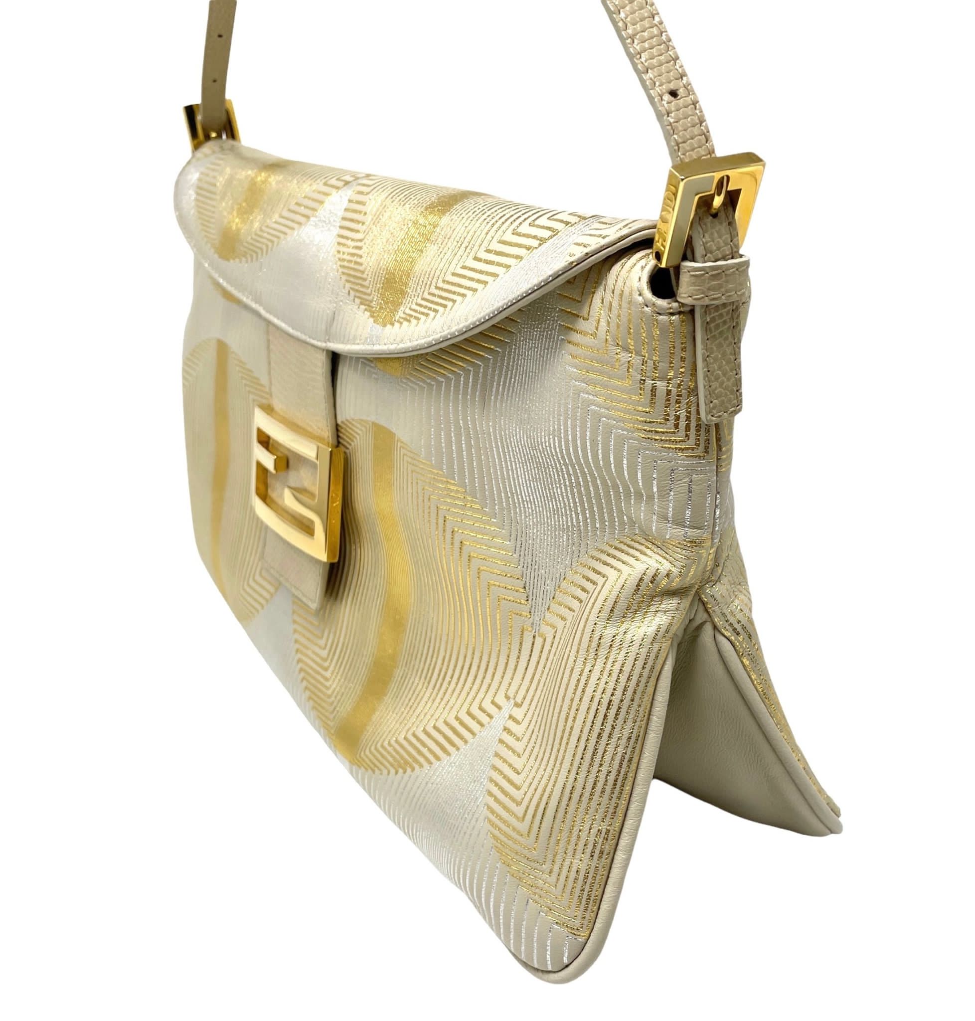 Fendi Gold Textured Baguette - Image 2