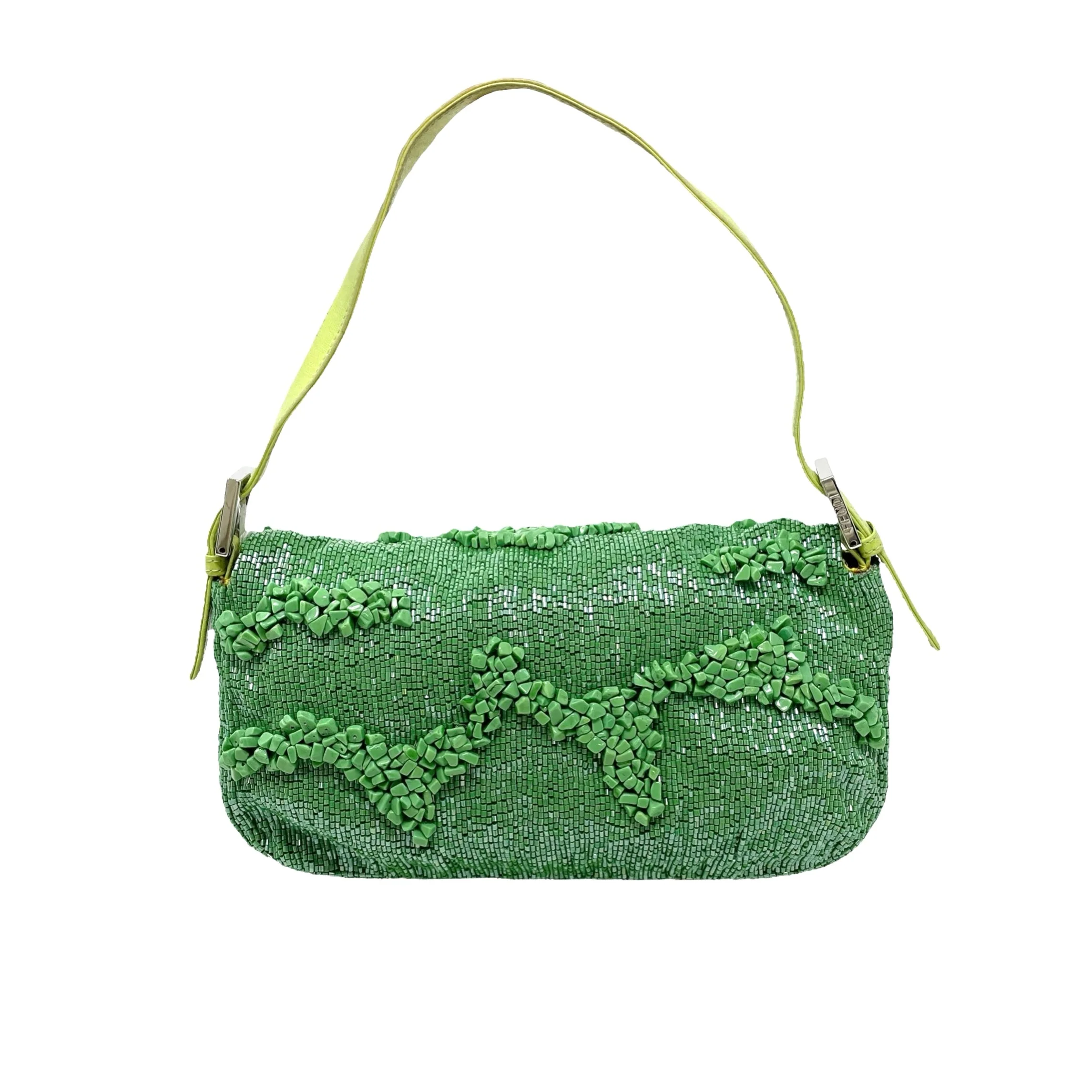 Fendi Green Beaded Rock Baguette Bag - Image 2
