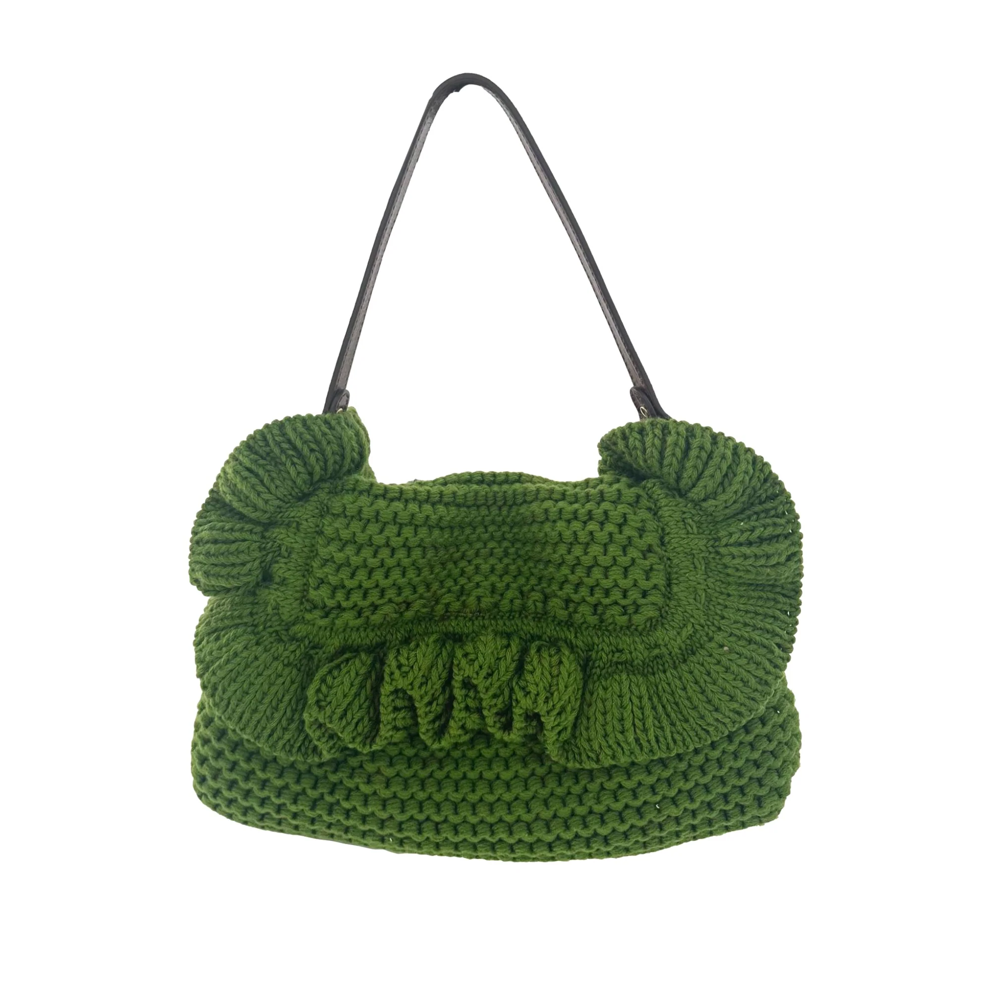 Fendi Green Knit Ruffle Shoulder Bag - Image 2