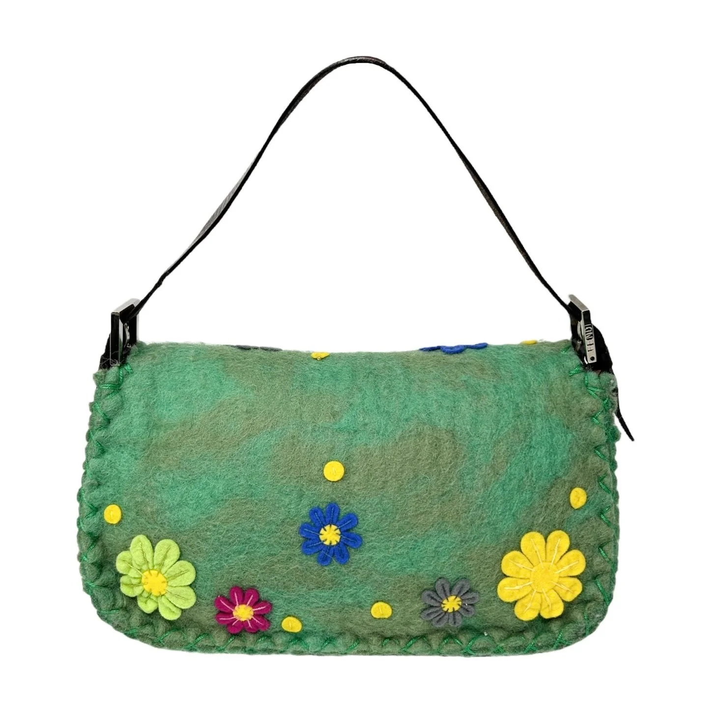 Fendi Green Felt Flower Baguette Bag - Image 2
