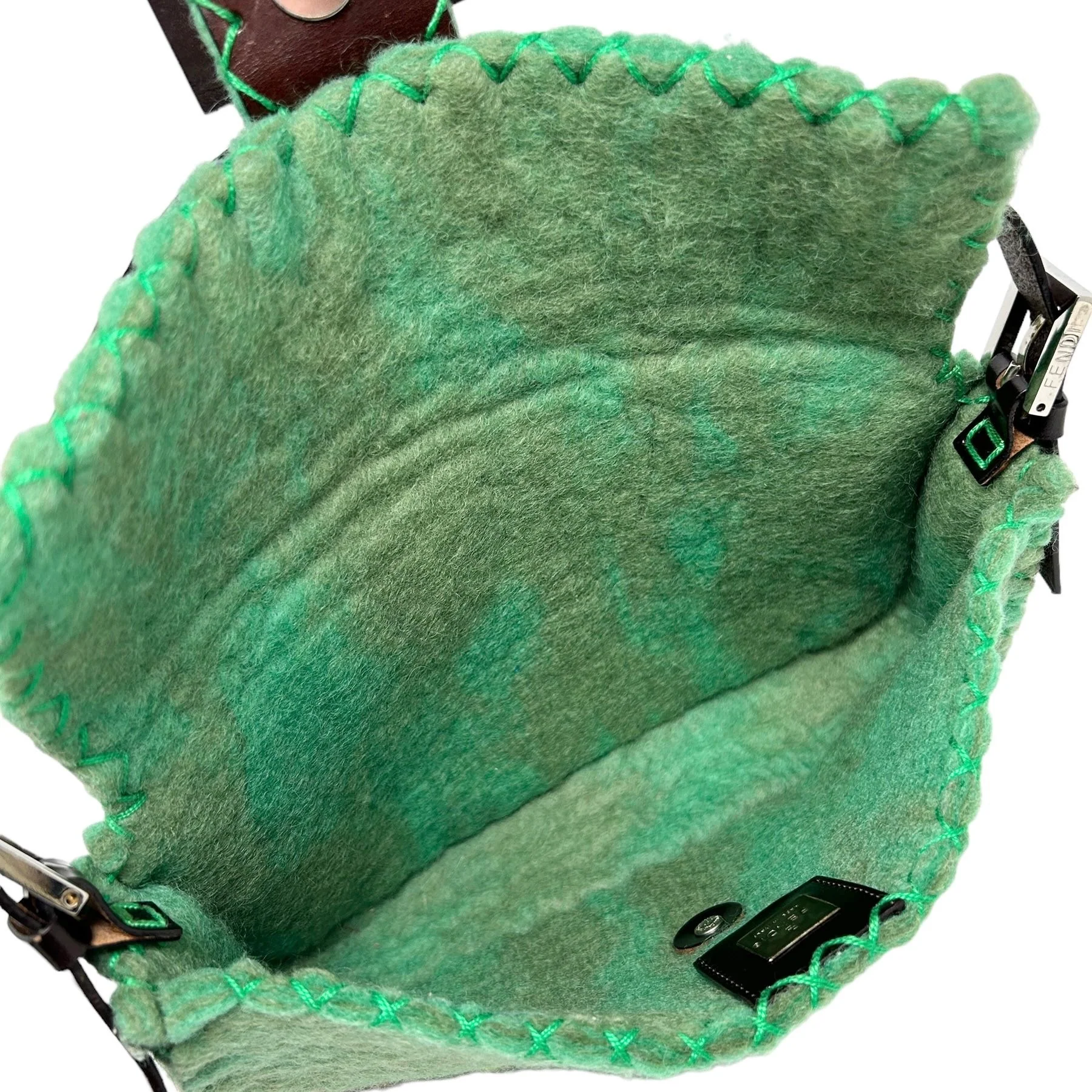 Fendi Green Felt Flower Baguette Bag - Image 3