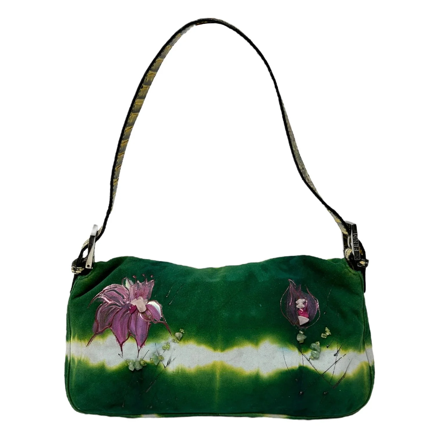 Fendi Green Floral Baguette - Image 2