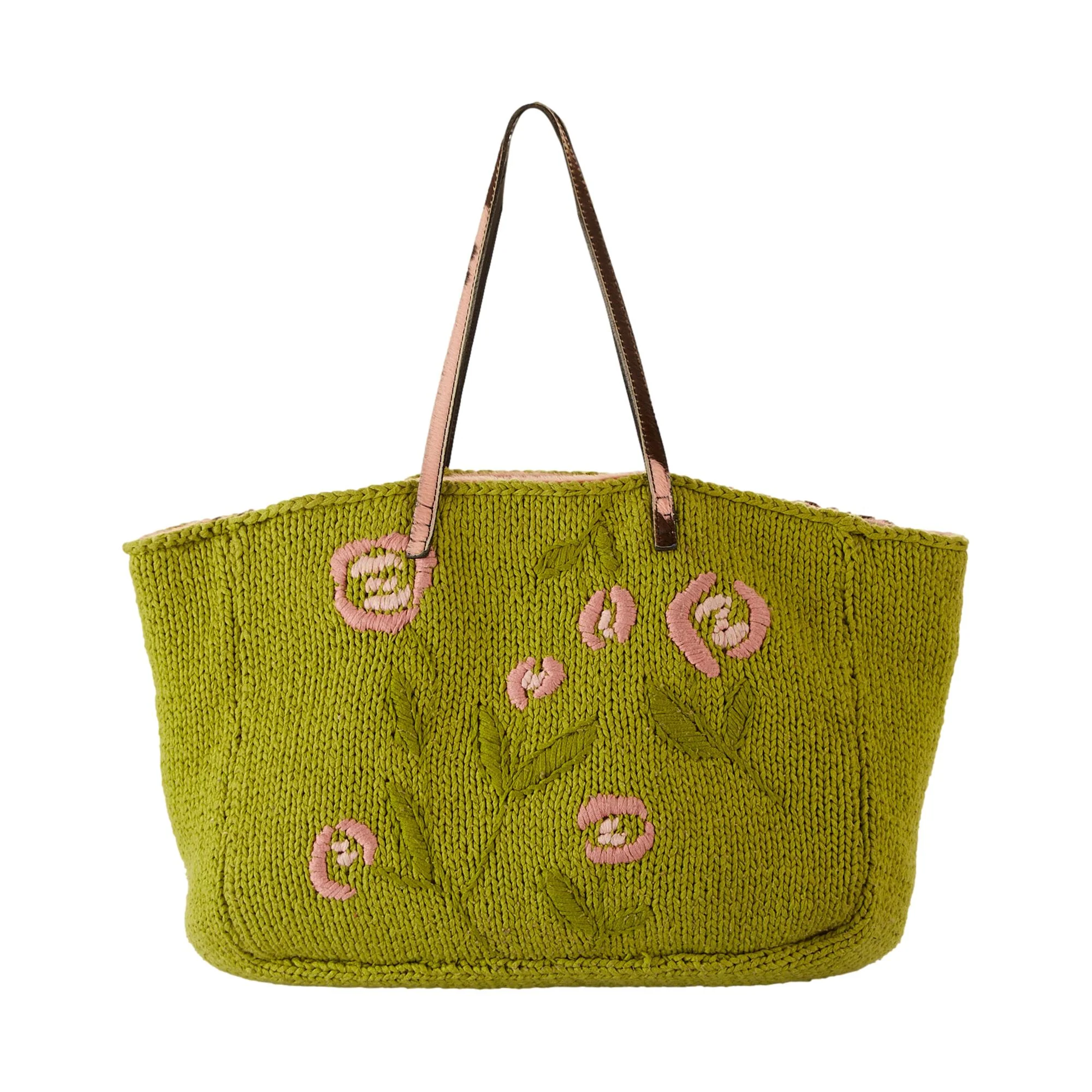 Fendi Green Floral Crochet Jumbo Shoulder Bag - Image 2