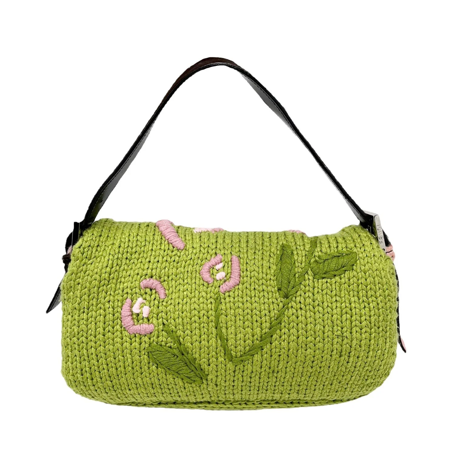 Fendi Green Floral Knit Baguette - Image 2