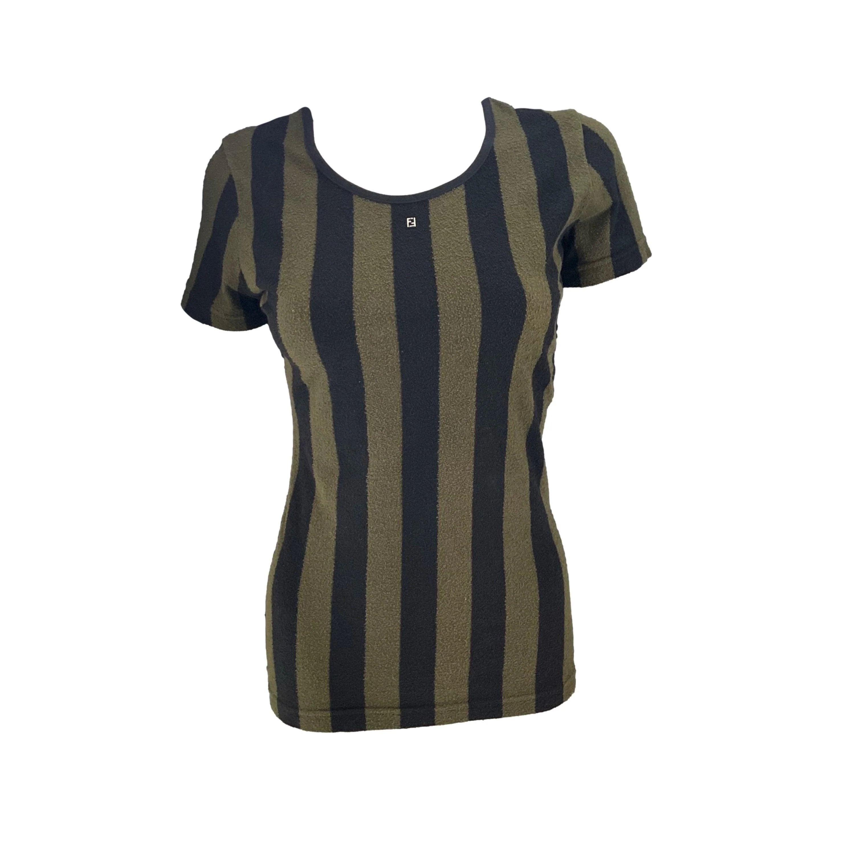 Fendi Green Stripe Logo T-Shirt