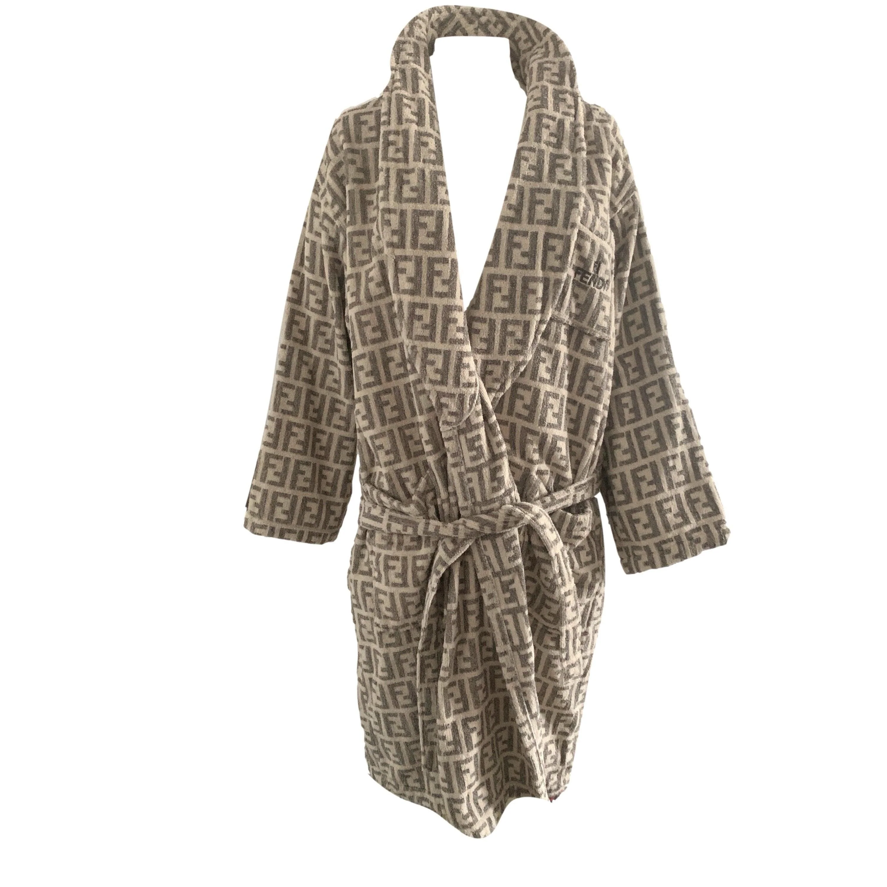 Fendi Grey Classic Logo Bathrobe