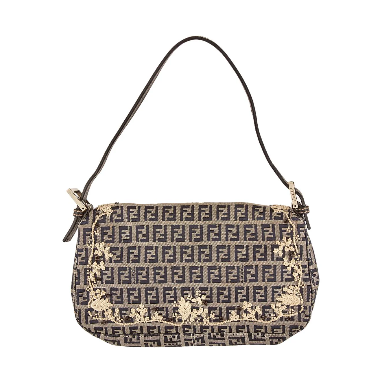 Fendi Grey Embroidered Logo Baguette - Image 2