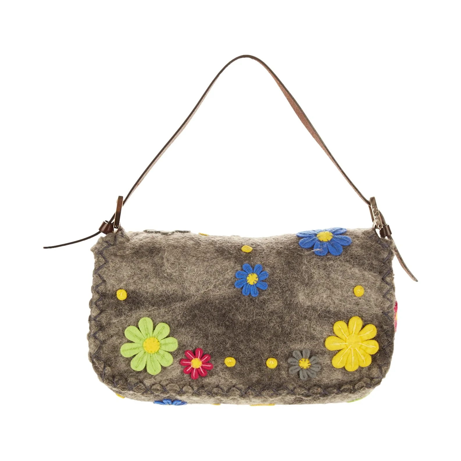Fendi Grey Floral Felt Baguette - Image 2