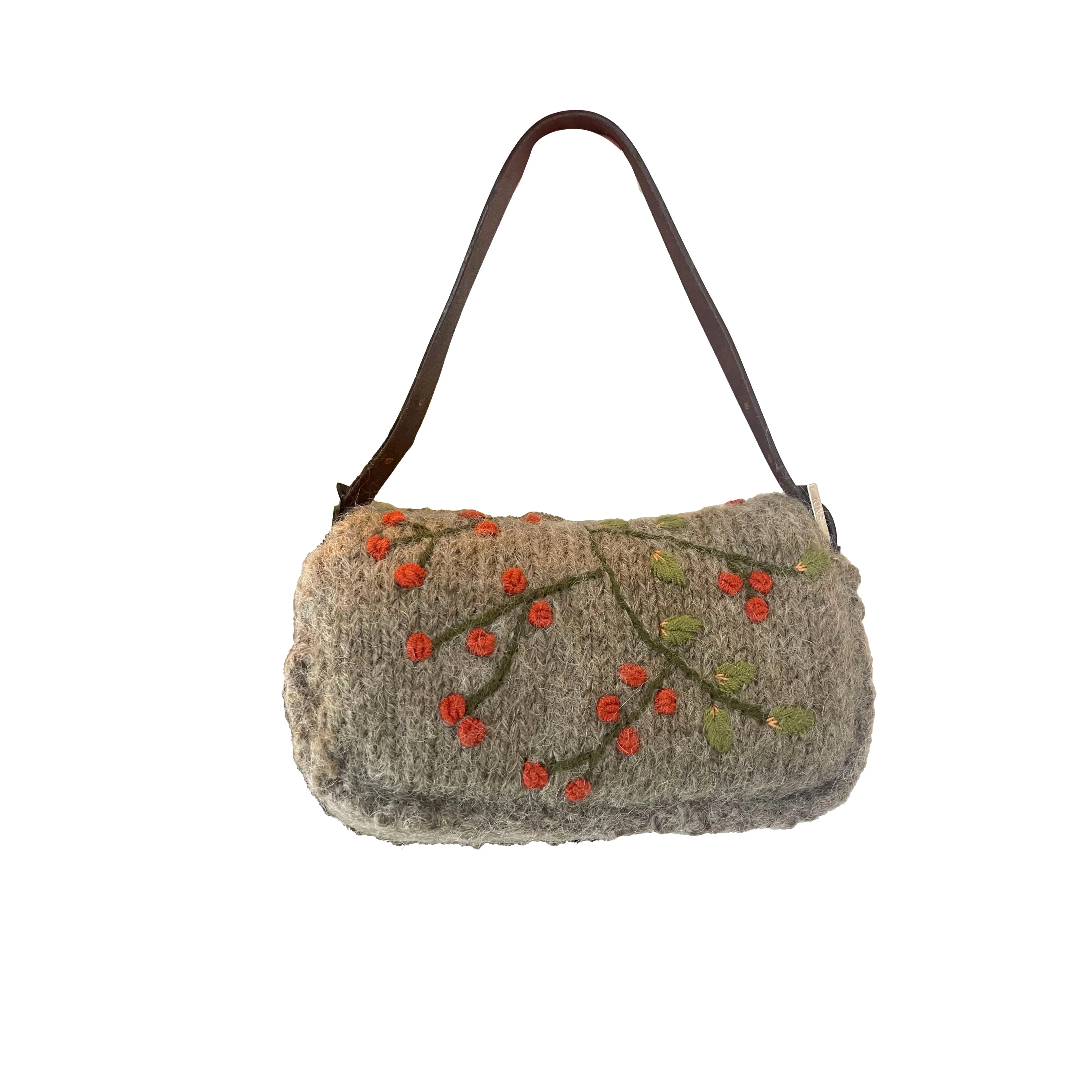Fendi Grey Floral Wool Baguette - Image 2