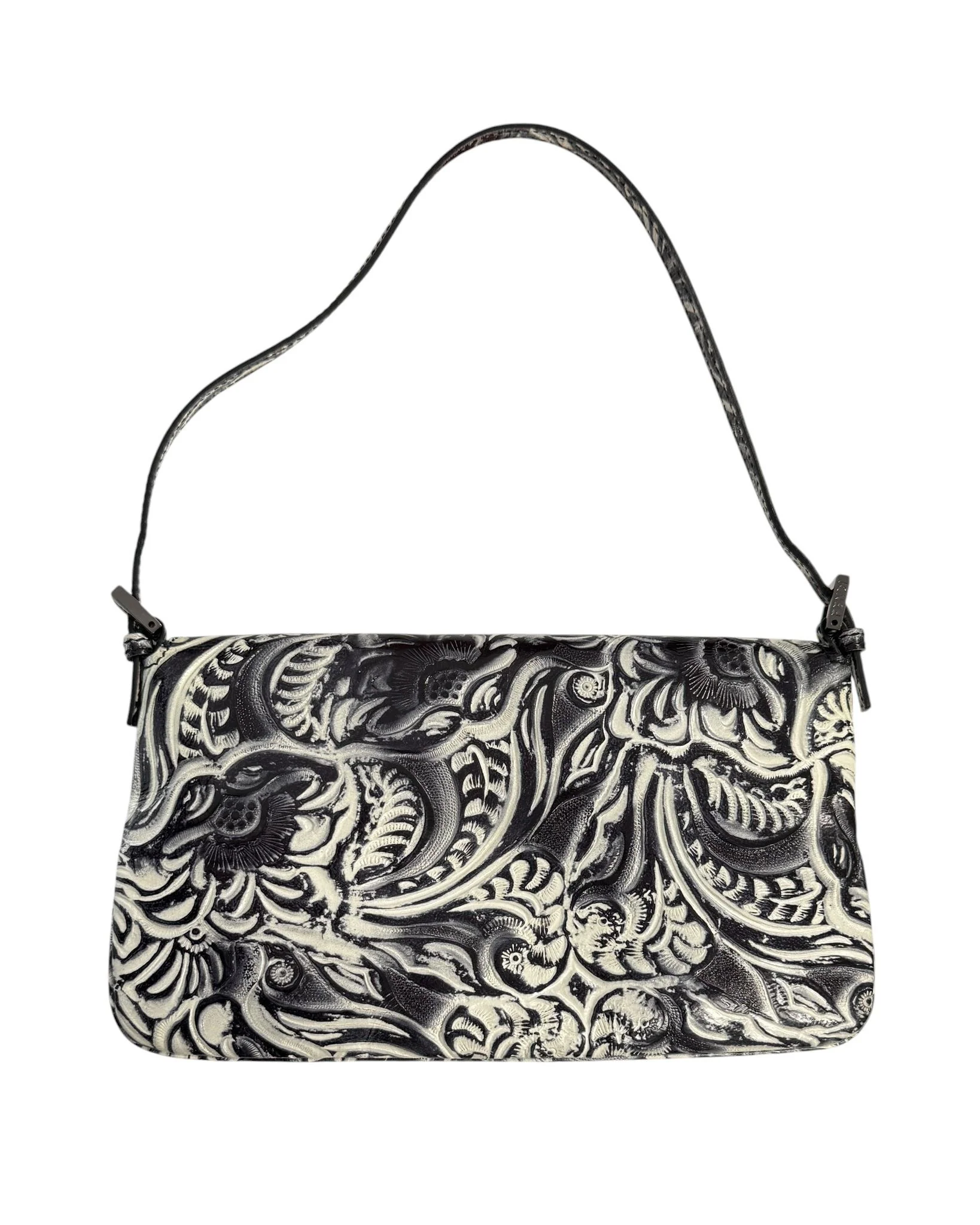 Fendi Grey + Ivory Embossed Leather Baguette Bag - Image 2